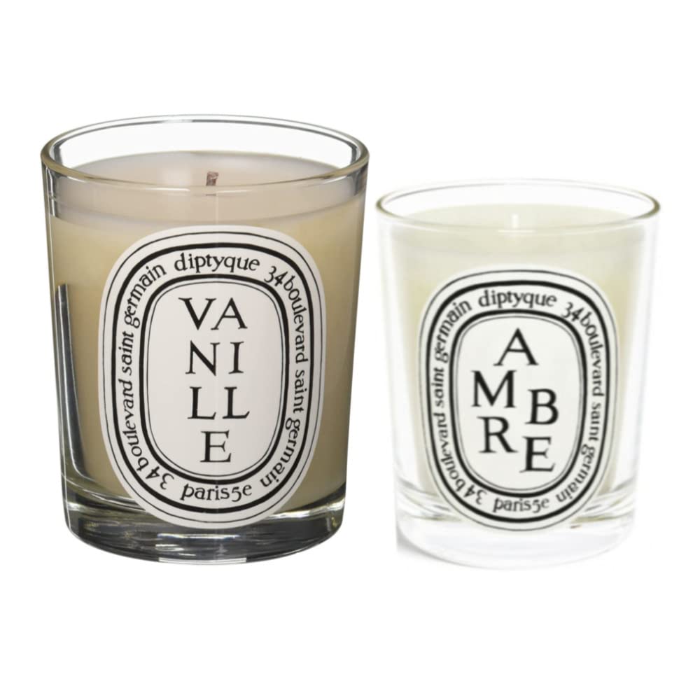 Diptyque Amber & Vanilla Scented Candles Set of 2 - Luxury Home Fragrance for Relaxation, Romantic Dinner & Spa Nights