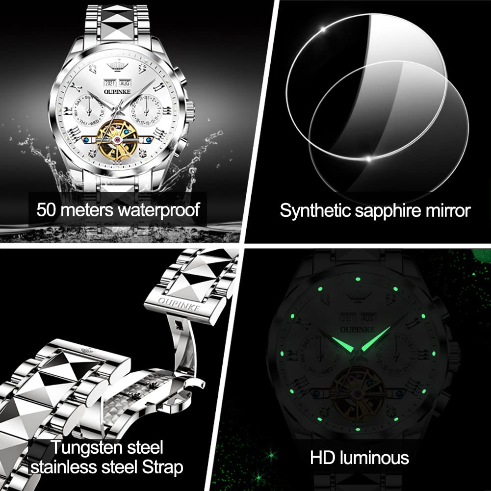 Premium Automatic Skeleton Self-Winding Dress Watch for Men - Waterproof Business Wristwatch with Luminous Tungsten Case - Perfect for Formal Events, Office Wear & Special Occasions