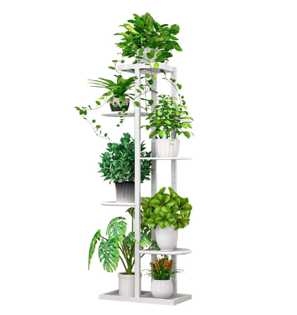 6-Tier Metal Plant Stand for Indoor Flowers - Classic White Planter Display Holder for 7 Pots - Perfect for Home, Office & Garden Decor