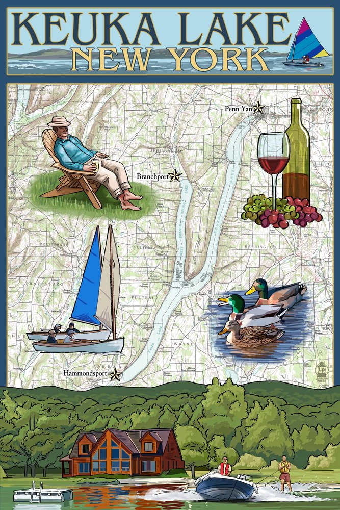 Keuka Lake NY Nautical Chart 45748 - 24x36 Signed Art Print - Lake Wall Decor for Home, Office & Boat - Vintage Nautical Poster for Living Room, Bar & Marine Enthusiasts