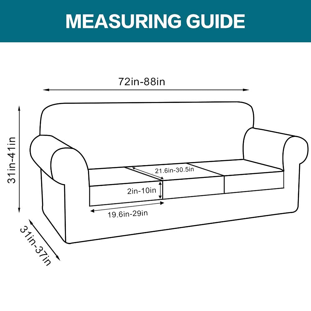Turquoise 4-Piece Sofa Cover Set for 3-Cushion Couch - Washable Jacquard Fabric Slipcover with Individual Cushion Covers (Gray) - Pet-Friendly Sofa Protector for Dogs, Living Room Furniture Protection