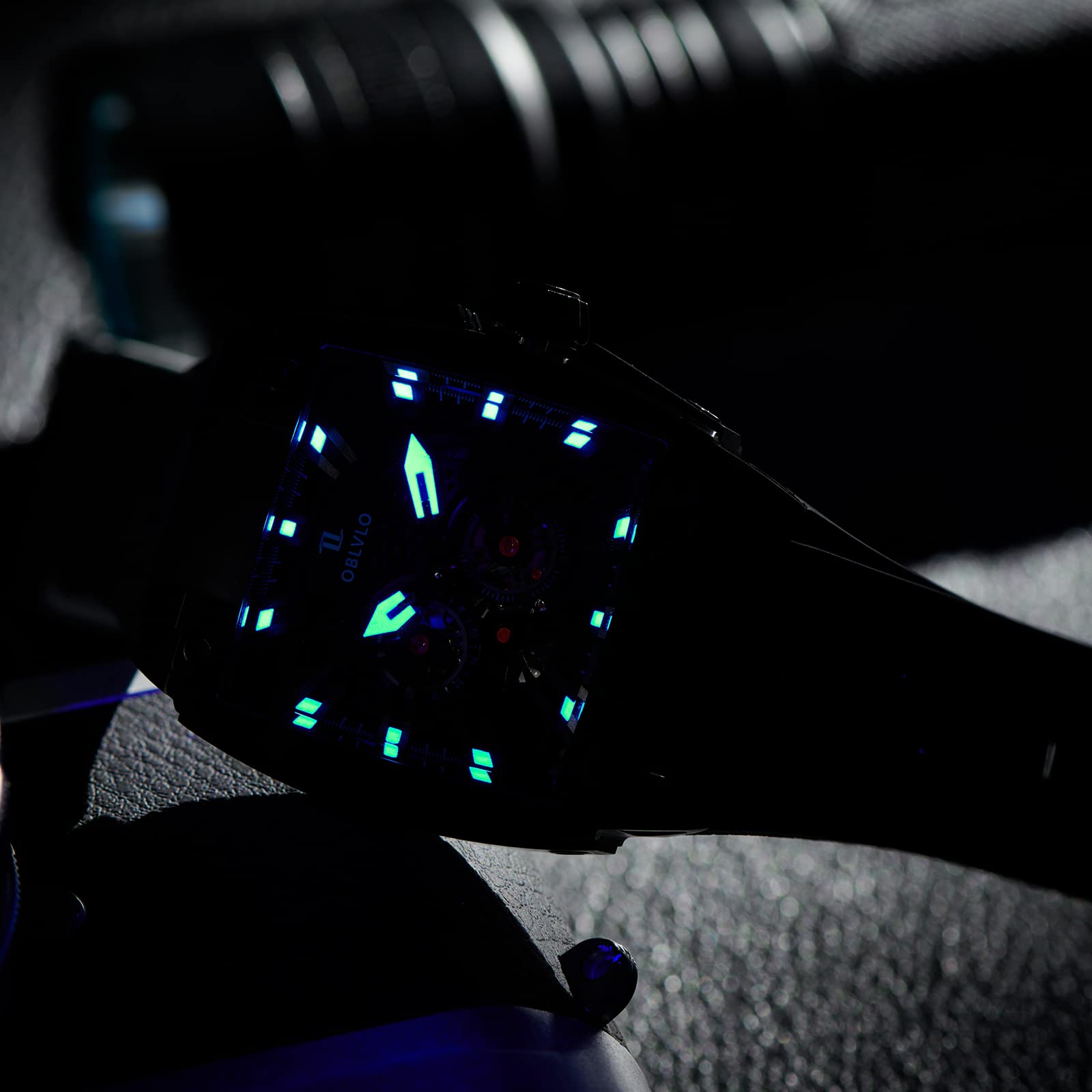 Men's Super Luminous Automatic Watch - Luxury Sport Square Skeleton Mechanical Watch with Rubber Strap | Waterproof & Shock Resistant | Perfect for Business, Casual Wear & Outdoor Activities (GM)