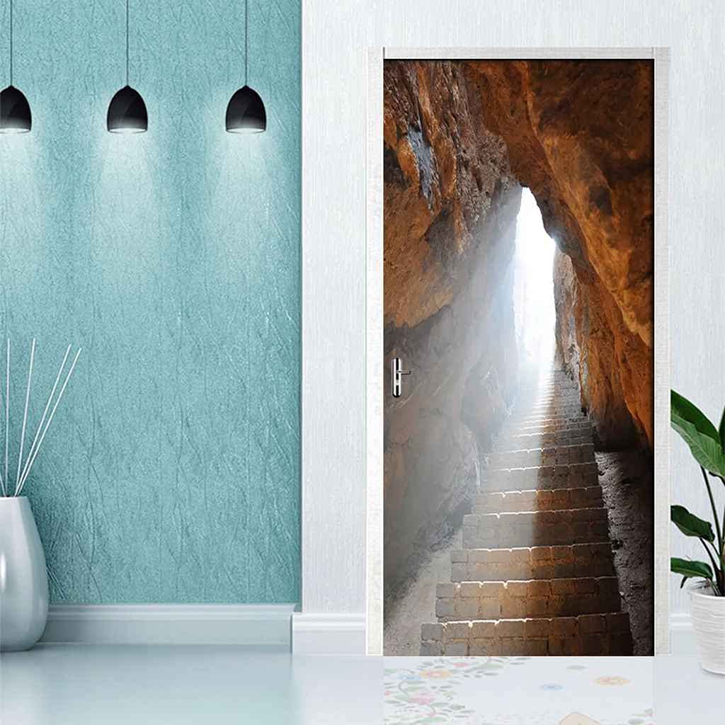 MKNCILN 3D Rock Cave Self-Adhesive Wall Decals - 34.6x78.7 Inch Removable Door Stickers for Kids Bedroom, Kitchen & Interior Decor - Easy Peel & Stick Wallpaper Murals for Playroom, Nursery & Home Design