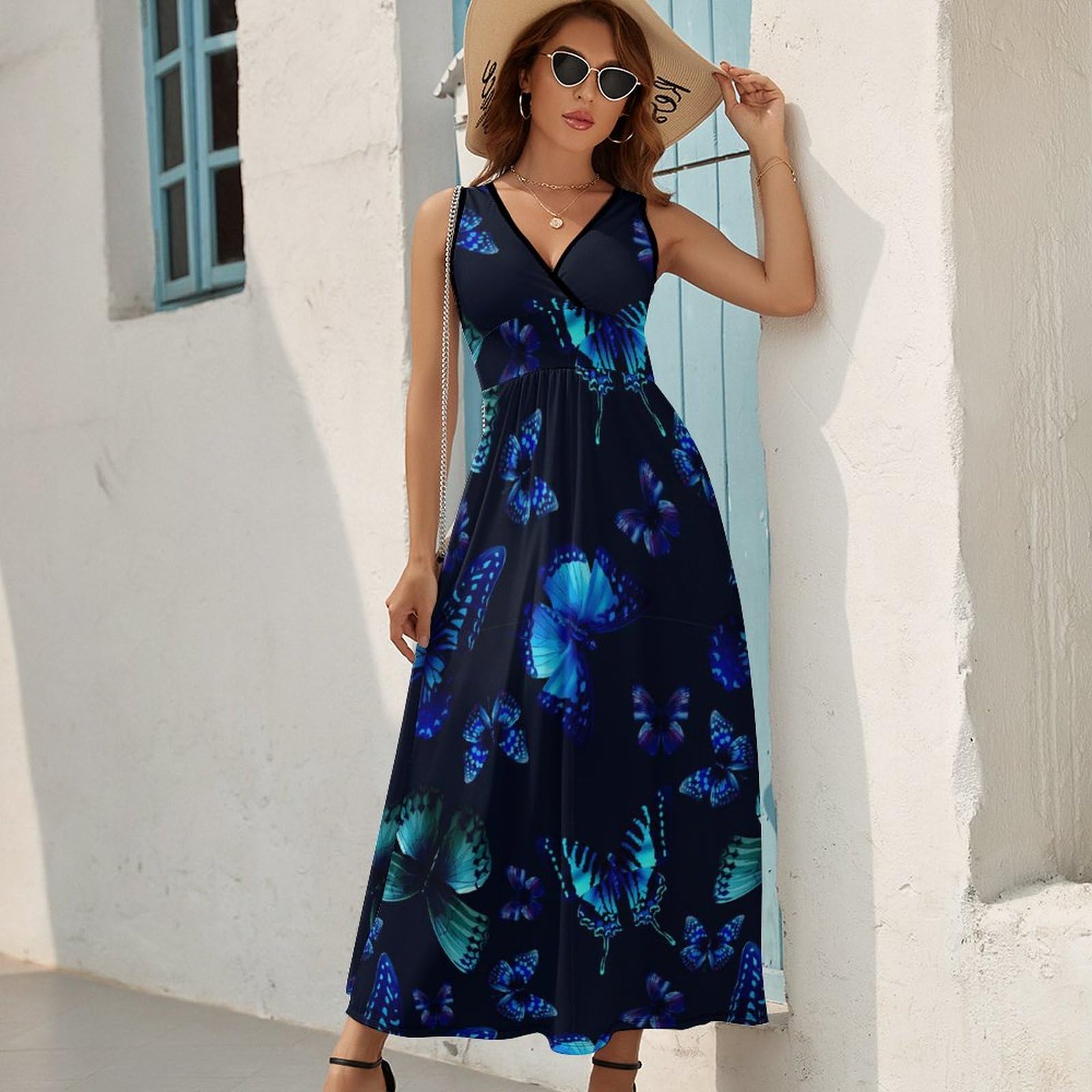 Stylish Women's Casual Summer Beach Maxi Dress - V Neck Sleeveless Long Sundress with High Waist | Perfect for Vacations, Pool Parties & Tropical Getaways