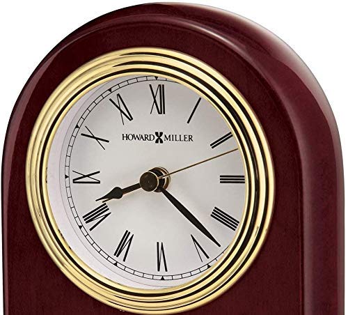 Howard Miller Rosewood Arch Tabletop Clock - High Gloss Wooden Alarm Clock with Quiet Quartz Movement & Brass Accents | Roman Numerals Classic Design for Office, Bedroom, Living Room Décor | Perfect Gift for Housewarming, Anniversary, and Home Decoration