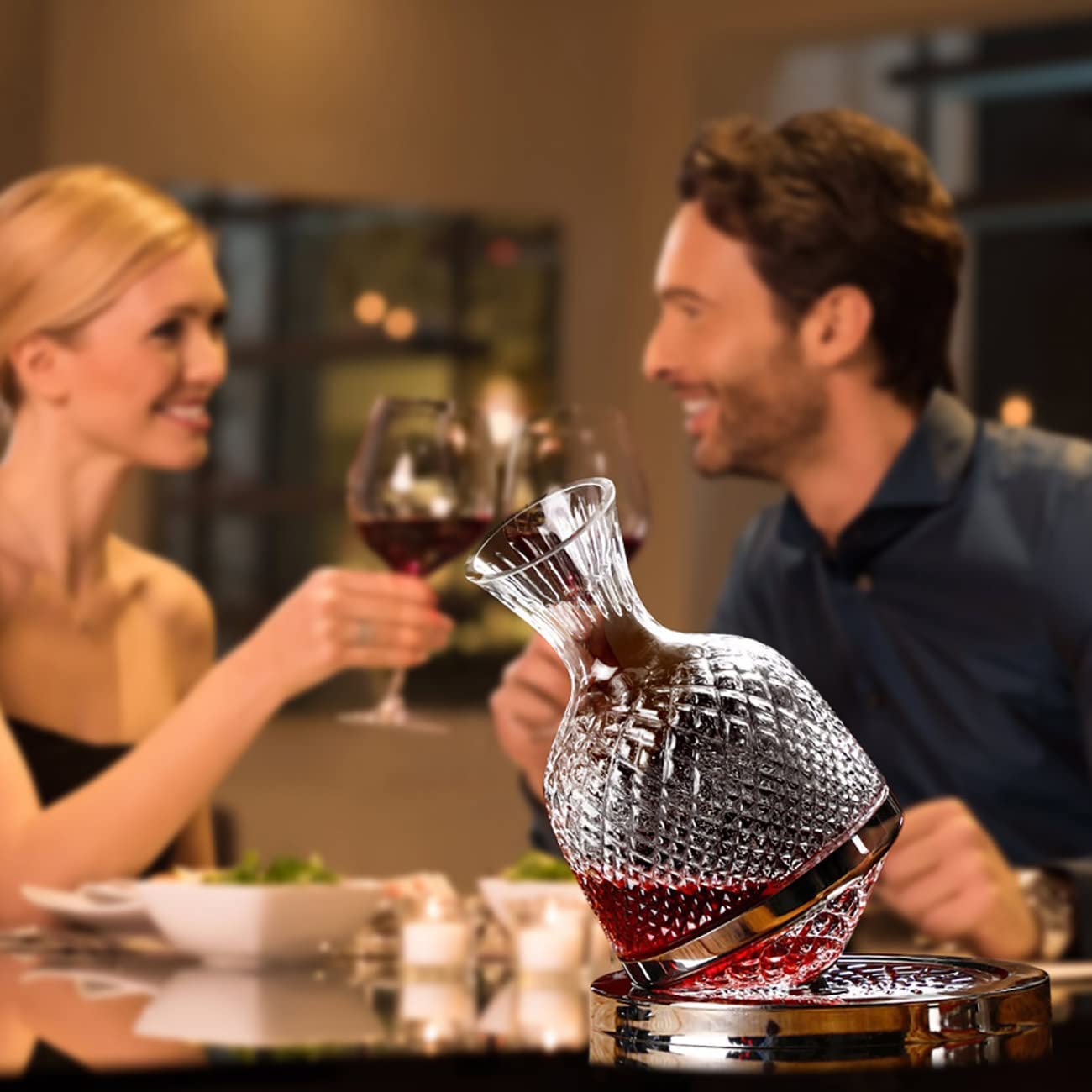 Premium 1.5L Hand-Blown Crystal Wine Decanter Set with Aerator - Elegant Spinning Carafe for Red Wine Aeration | Perfect Wine Gift for Father's Day, Anniversary & Special Occasions | Ideal for Wine Tasting, Dinner Parties & Home Bars