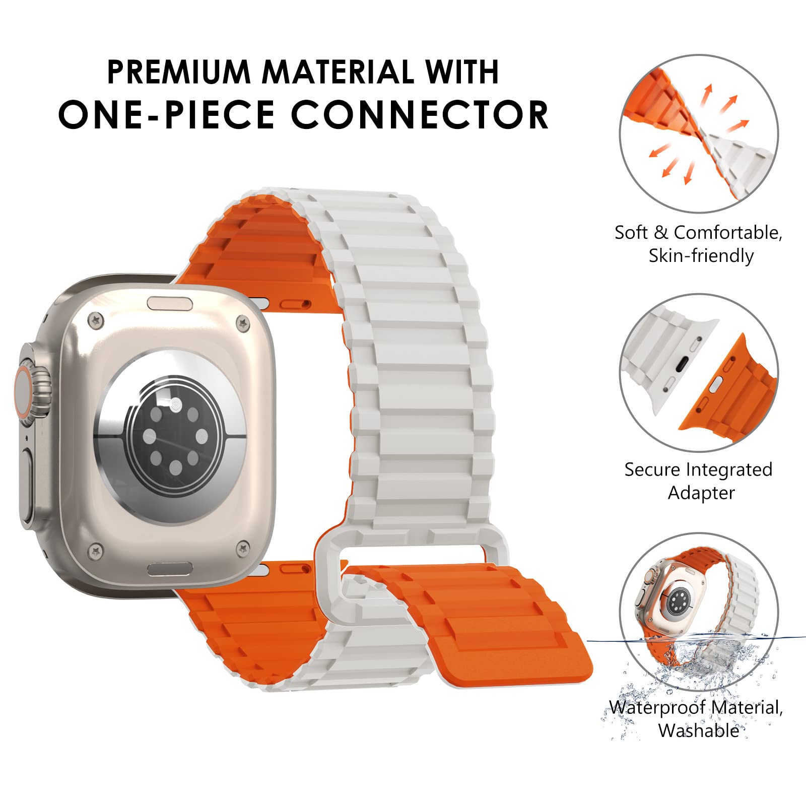 Premium Magnetic Silicone Sport Band for Apple Watch Series 9/8/7/6/5/4/3/SE/Ultra 2 - Compatible with 38mm/40mm/41mm/42mm/44mm/45mm/49mm - Adjustable Strong Strap for Men & Women - Perfect for Workouts, Running & Daily Wear