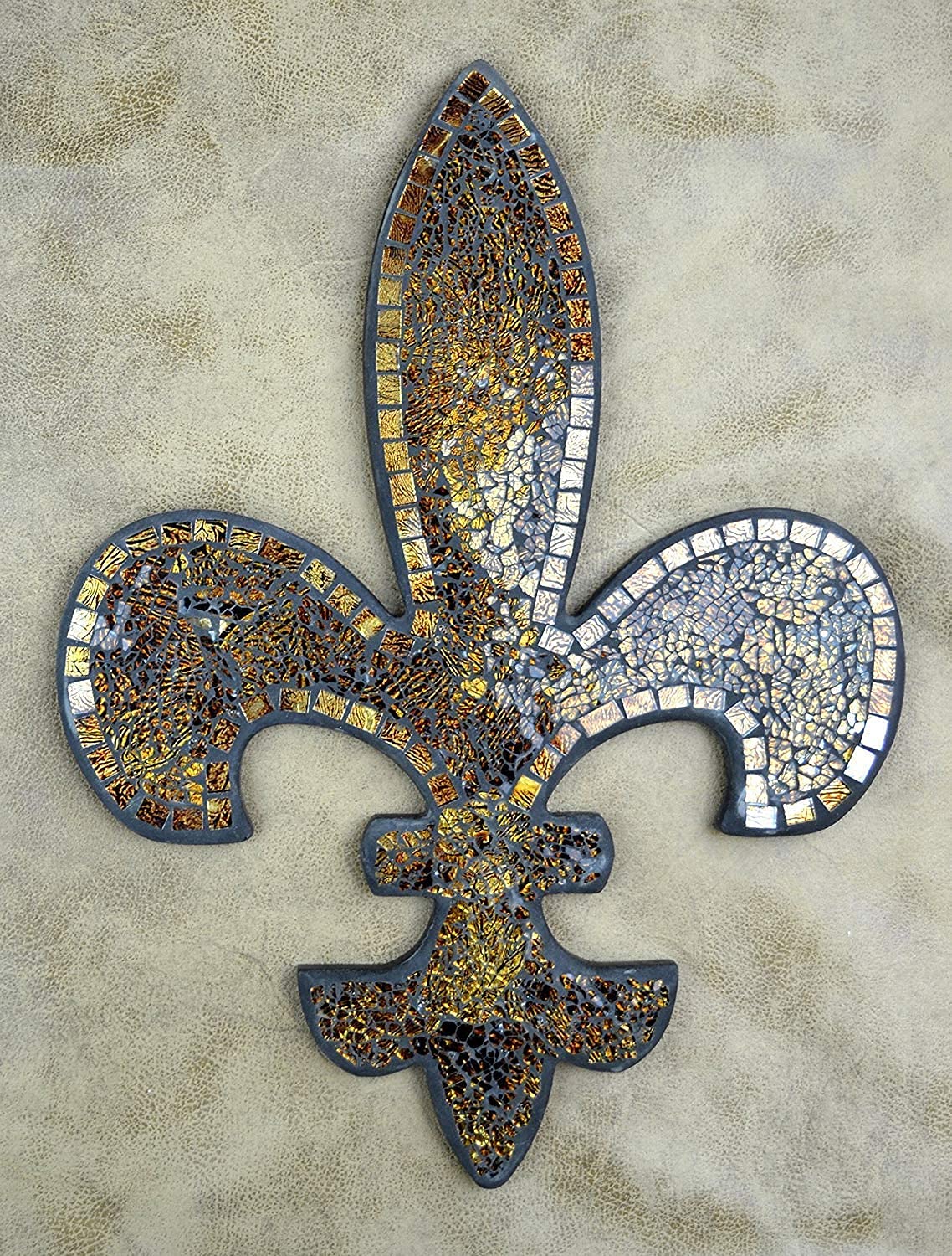 Lulu Decor Amber Mosaic Fleur De Lis Wall Plaque - 20