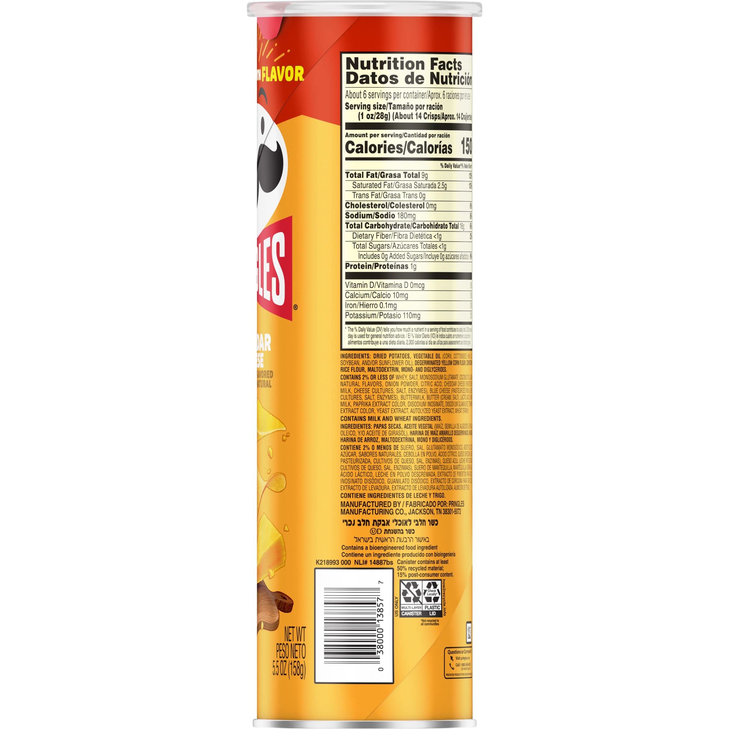 Pringles Cheddar Cheese Potato Crisps - 5.5oz Can (Pack of 1) | Crunchy Snacks for Lunch, Office, Travel & On-the-Go | Perfect for Road Trips, School & Movie Nights
