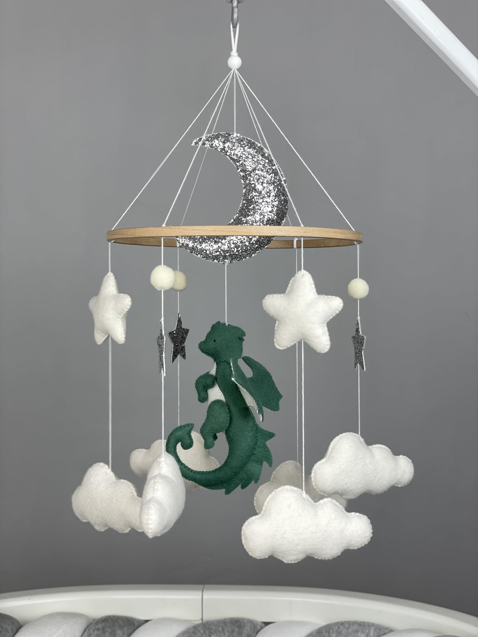Fantasy Dragon Crib Mobile - Handmade Felt Dragon Nursery Decor, Neutral Baby Shower Gift for Boys & Girls | Perfect for Newborn Nursery, Baby Shower Theme & Pregnancy Gift Ideas