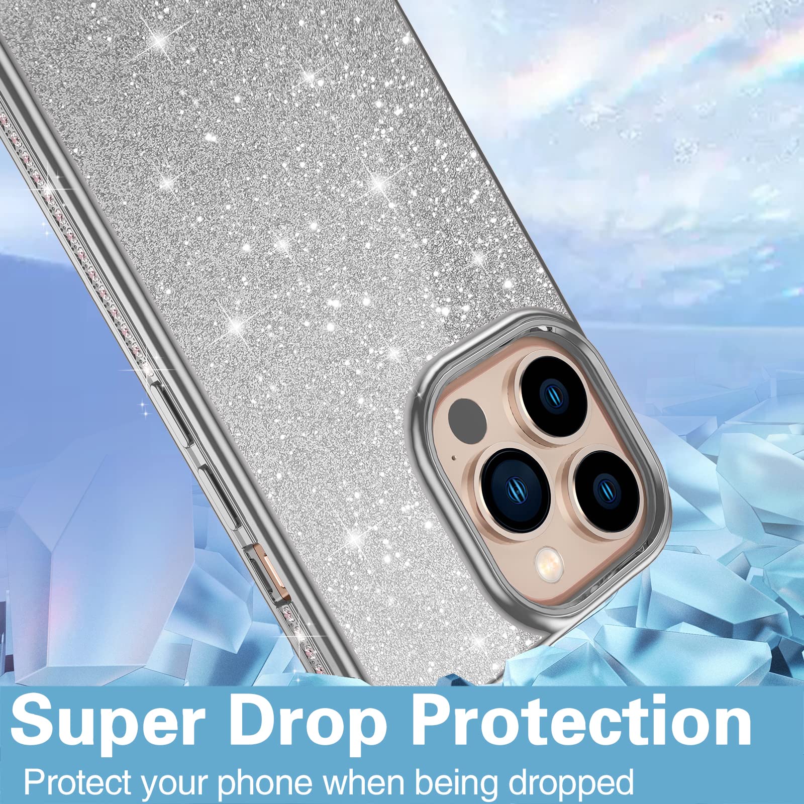 **Sparkly Glitter Luxury Diamond iPhone 13 Pro Max Case – Cute Bling Cover for Women & Girls, Anti-Scratch, Shockproof, Slim Fit Protective Phone Case (Silver) – Perfect for Parties, Daily Use & Gifts**