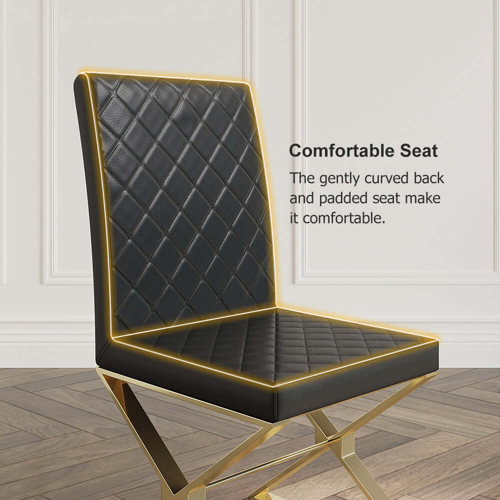 Modern Black Upholstered Leather Dining Chairs with Gold Metal Legs - Set of 2 - Elegant Seating for Dining Room, Kitchen, or Office