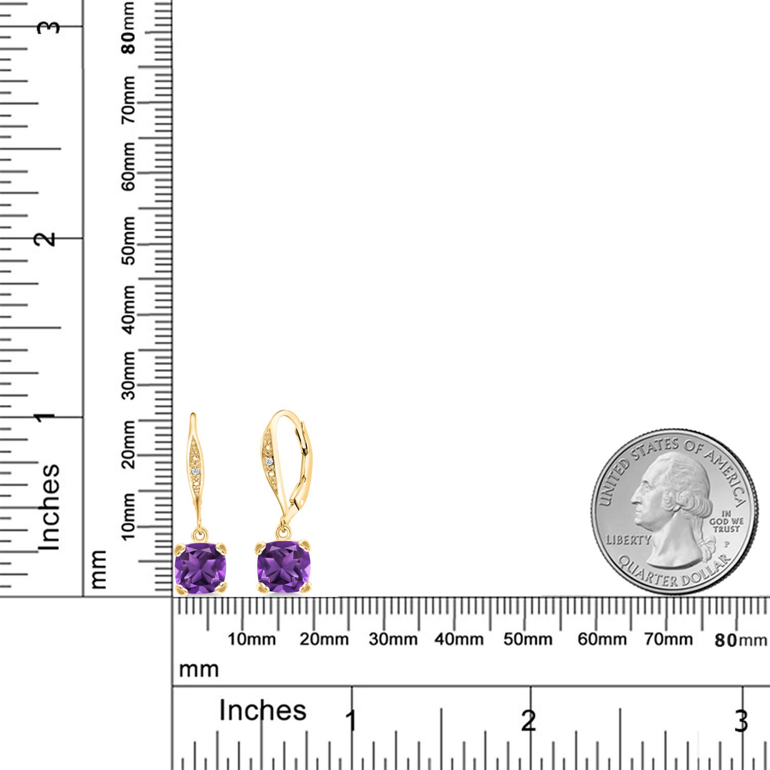 7MM Cushion Cut Gemstone & White Diamond Drop Earrings for Women - 925 Sterling Silver Birthstone Jewelry | Elegant Dangle Earrings Gift for Mom, Wife, Her | Perfect for Weddings, Anniversaries & Special Occasions