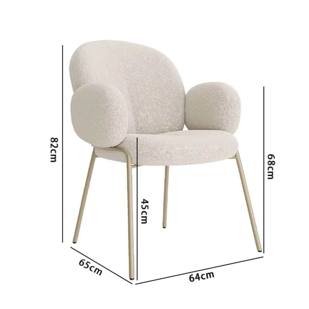 Ivory White Boucle Accent Chair with White Metal Legs - Modern Upholstered Lounge Chair for Living Room, Bedroom, or Office Decor