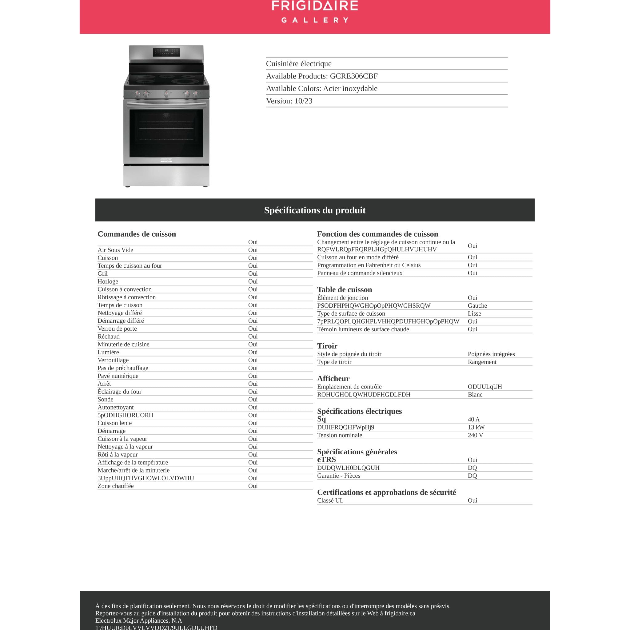 Frigidaire Gallery 30 Inch Electric Range with Smudge-Proof Stainless Steel - GCRE306CBF | Modern Kitchen Appliance for Baking, Roasting & Cooking