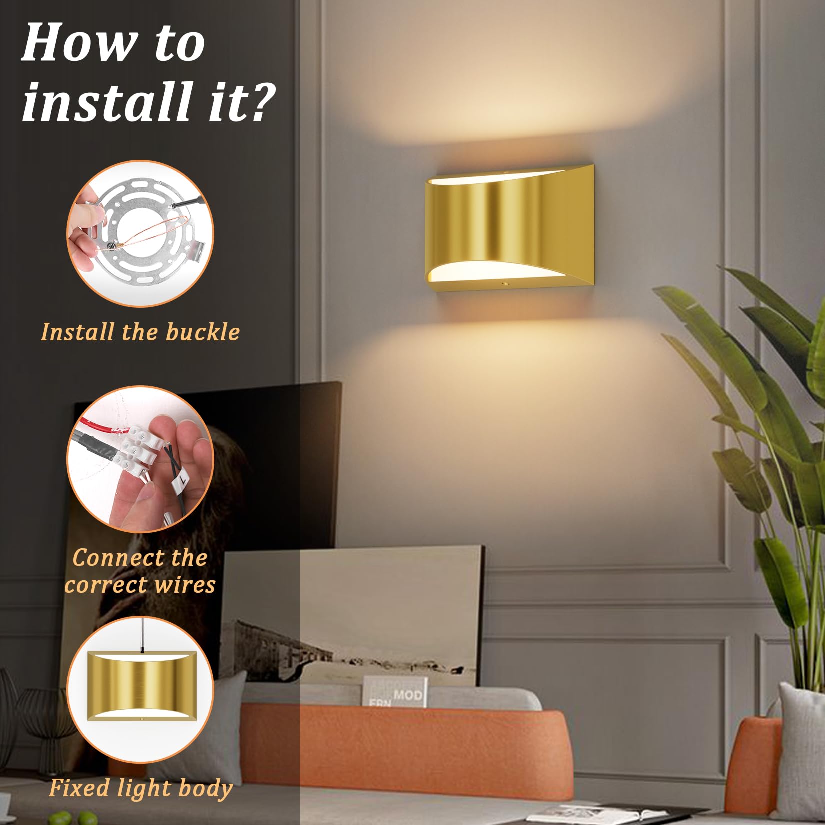 Aipsun Brushed Brass Wall Sconce - Hardwired Up Down Wall Light Fixture for Living Room, Bedroom, Hallway - 1 Pack Indoor Wall Mount Lighting with Warm White 3000K G9 Bulbs - Perfect for Ambient Lighting in Home Decor & Interior Design