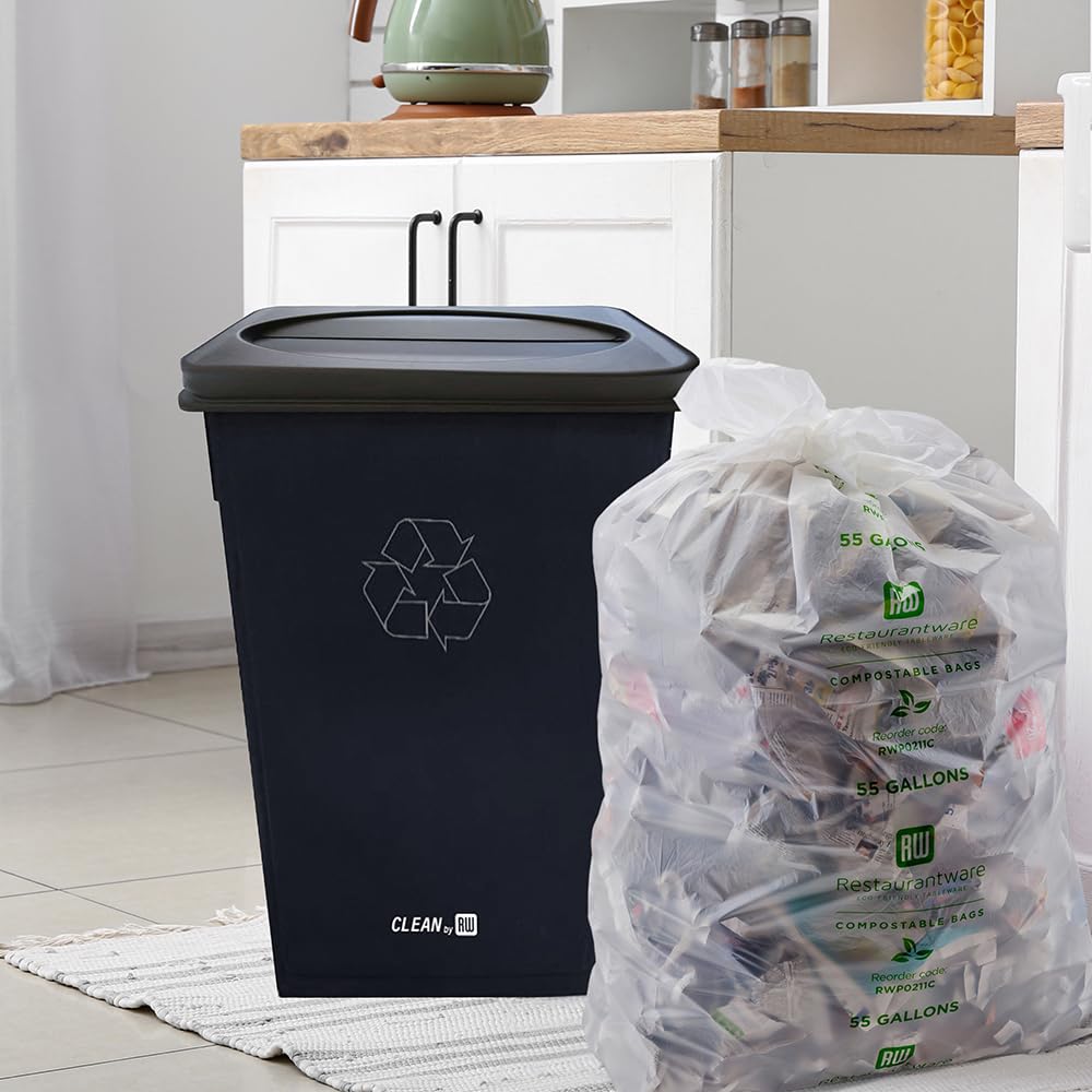 Restaurantware RW Clean 1 Swing Top Trash Bin Lid - Fits 23 Gallon Trash Can, Heavy-Duty Black Plastic Lid with Two Flaps (Lid Only, Waste Basket Sold Separately) - Perfect for Commercial Kitchens, Restaurants & Office Waste Management