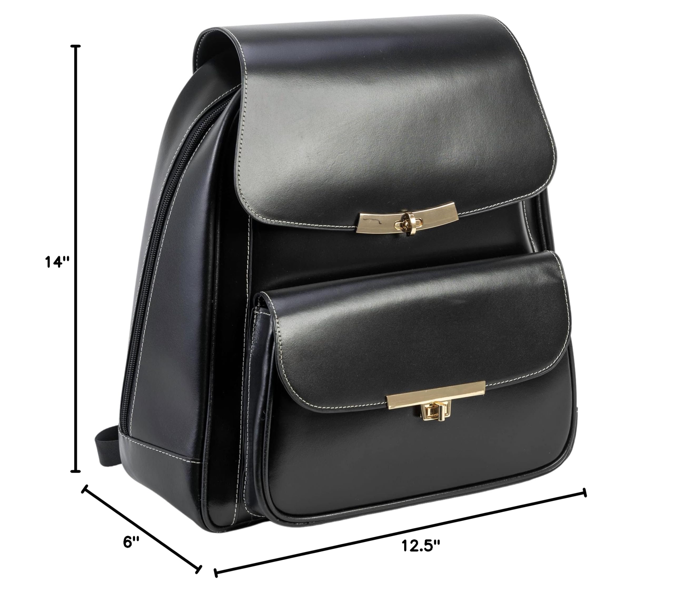 Professional Women's Leather Laptop Backpack for Business - Slim Tablet Briefcase - Small Black Work Bag for Office, Commuting & Travel