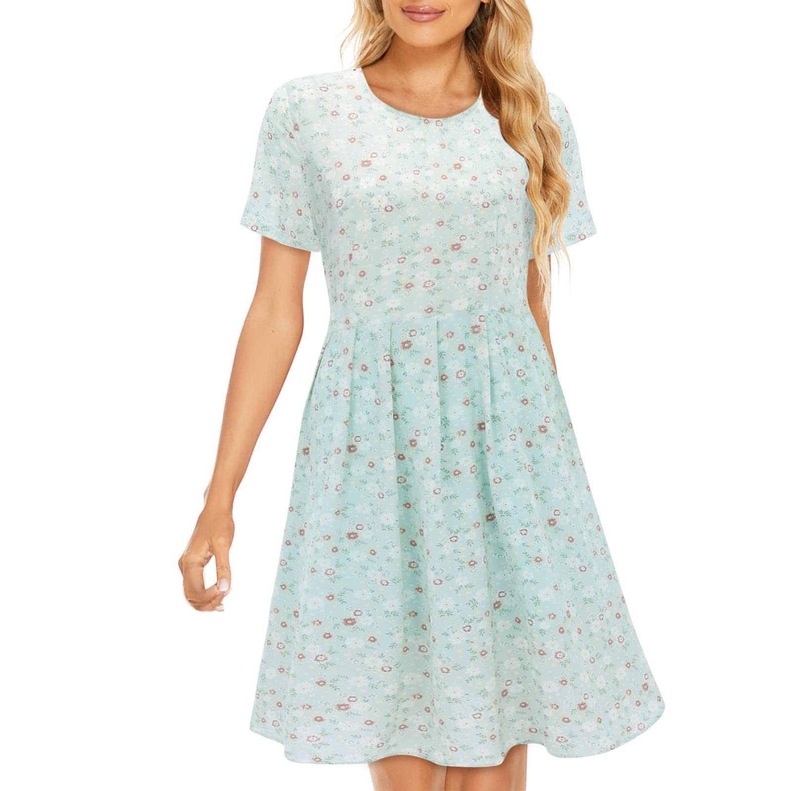 Women's Floral Summer Casual Dress - Short Sleeve Tie Waist A-Line Mini Vacation Dress | Beach Outing, Date Night, Brunch Wear