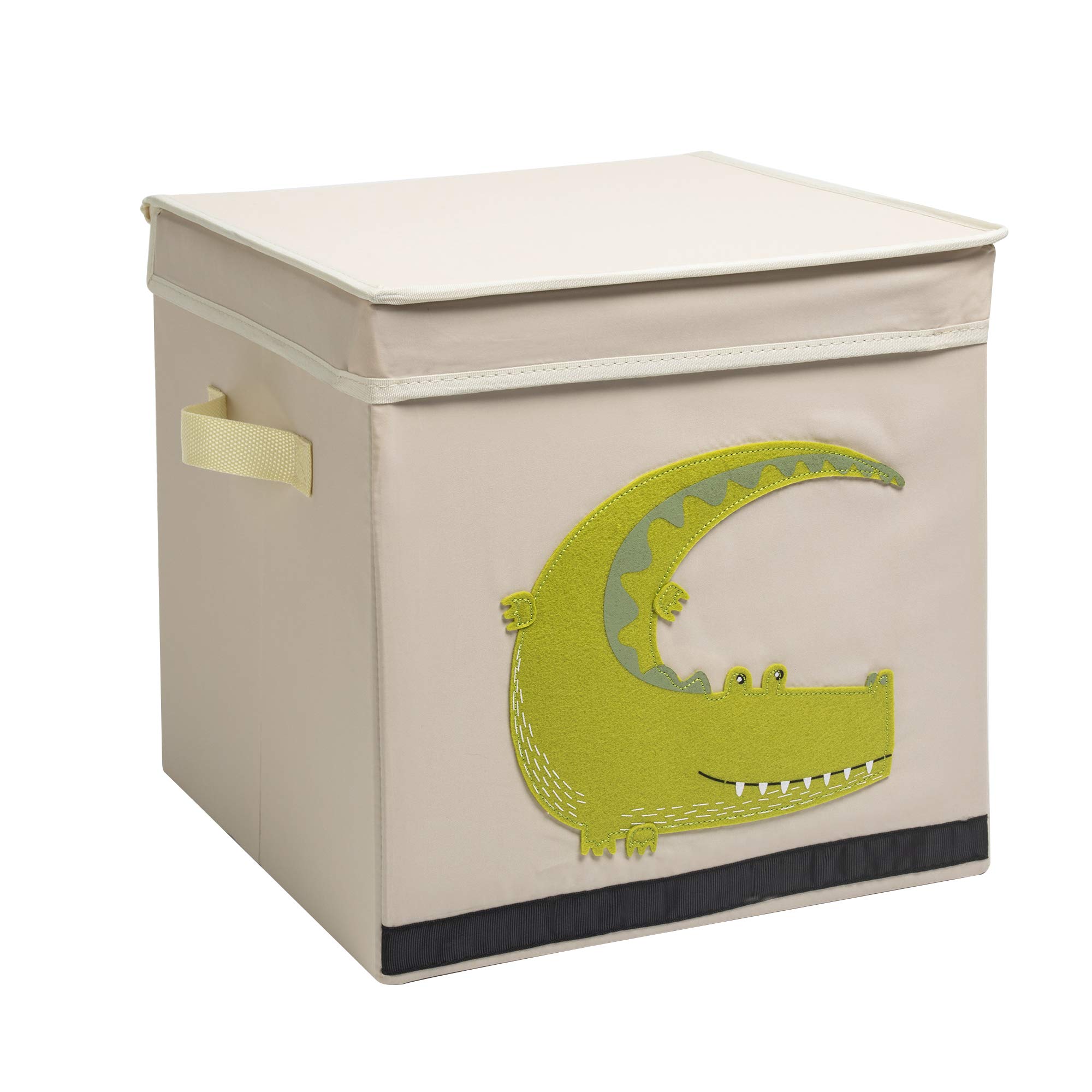 Foldable Animal Cube Toy Storage Bins with Lids - 12.5 Inch Kids Organizer Box for Nursery & Playroom (Crocodile-White) | Perfect for Toy Organization, Kids Room Decor & Playtime Storage