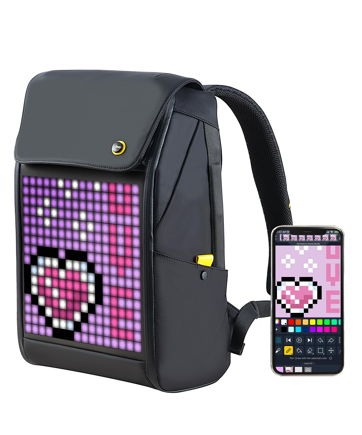 Divoom Pixoo M LED Backpack - Customizable LED Display Bluetooth Backpack for Adults, Anime Rave, Motorcycle Riding, Concerts & Night Out - Smart Stylish Functional Daypack with App Control