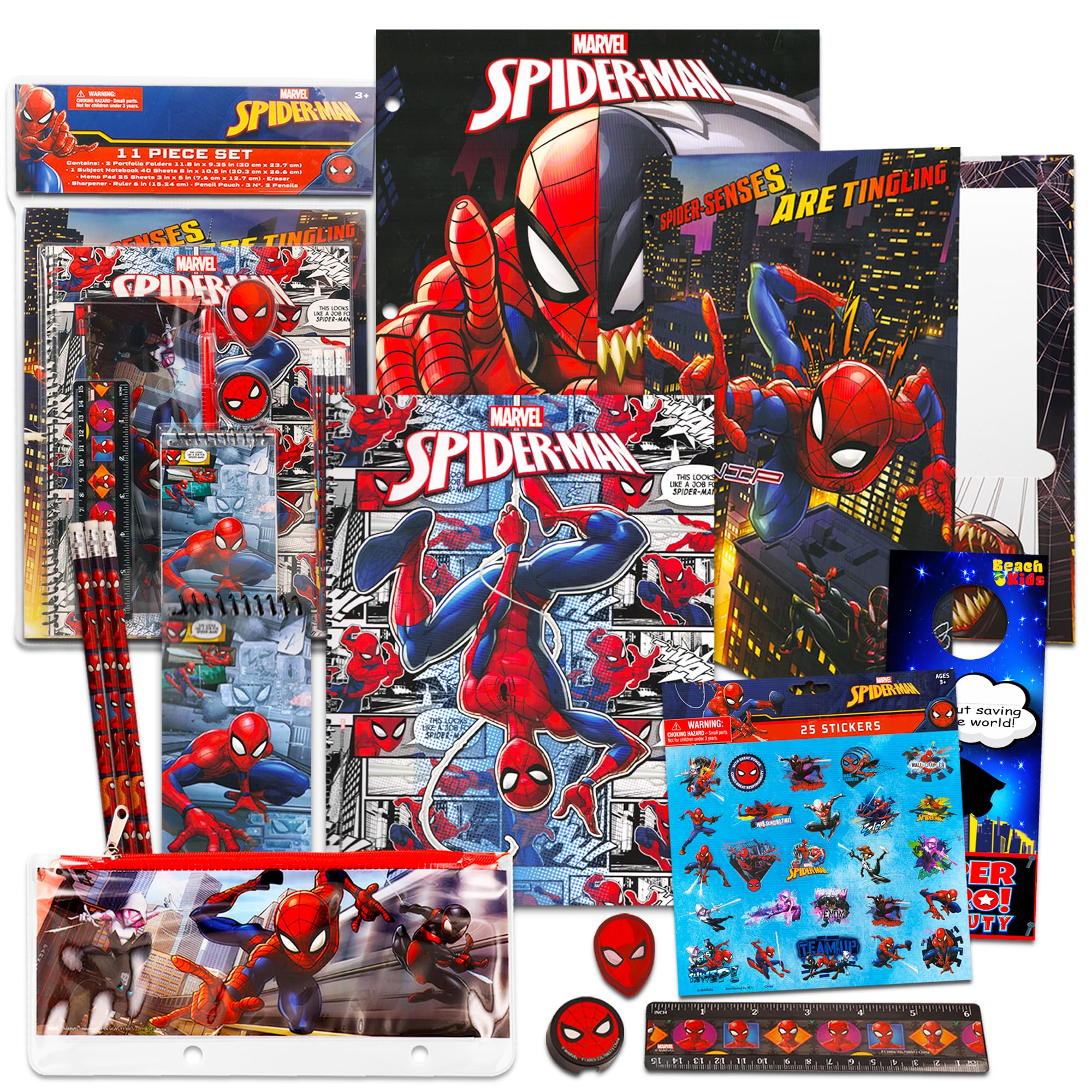 Marvel Spiderman School Supplies Set - Bundle With Spiderman Folder, Notebook, Erasers, Stickers, Pencils & More | Avengers Back to School Essentials for Kids, Boys & Girls | Perfect for Classroom, Homework & Gift Giving