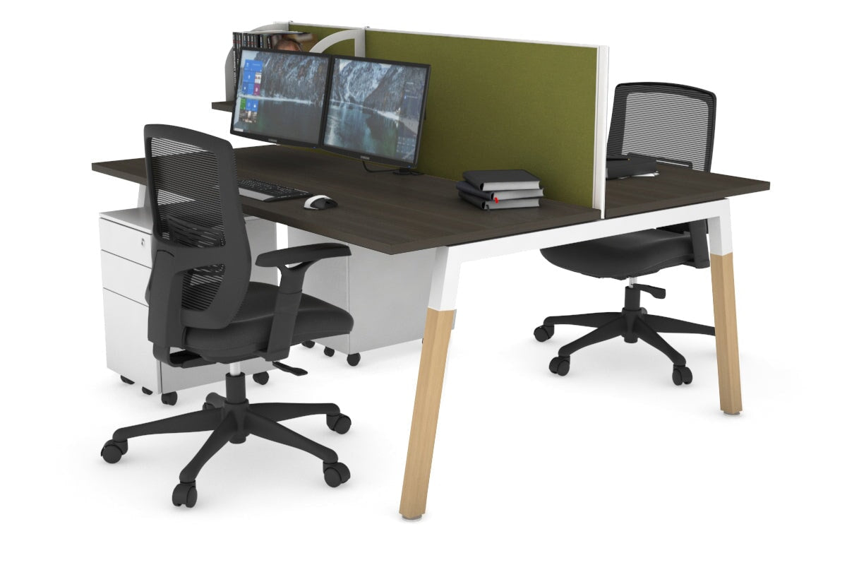 Quadro A Legs 2-Person Office Workstation with Wood Legs & Cross Beam [1600L x 700W] - Perfect for Shared Workspaces & Home Offices