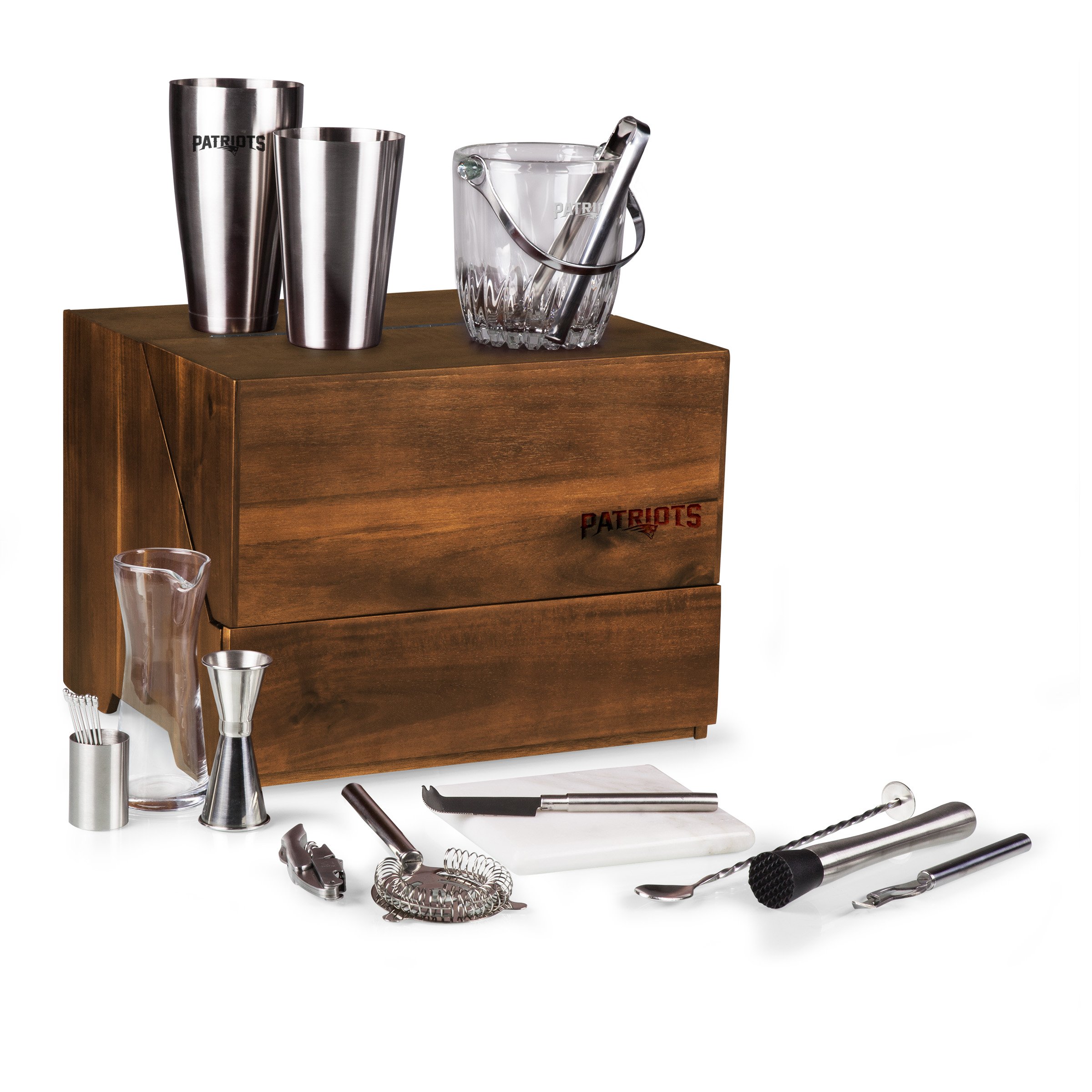 PICNIC TIME NFL Madison Acacia Wood Tabletop Bar Tool Set - 12-Piece Bartender Kit with Stand & Bar Accessories - Perfect for Home Bars, Tailgating, and Game Day Parties