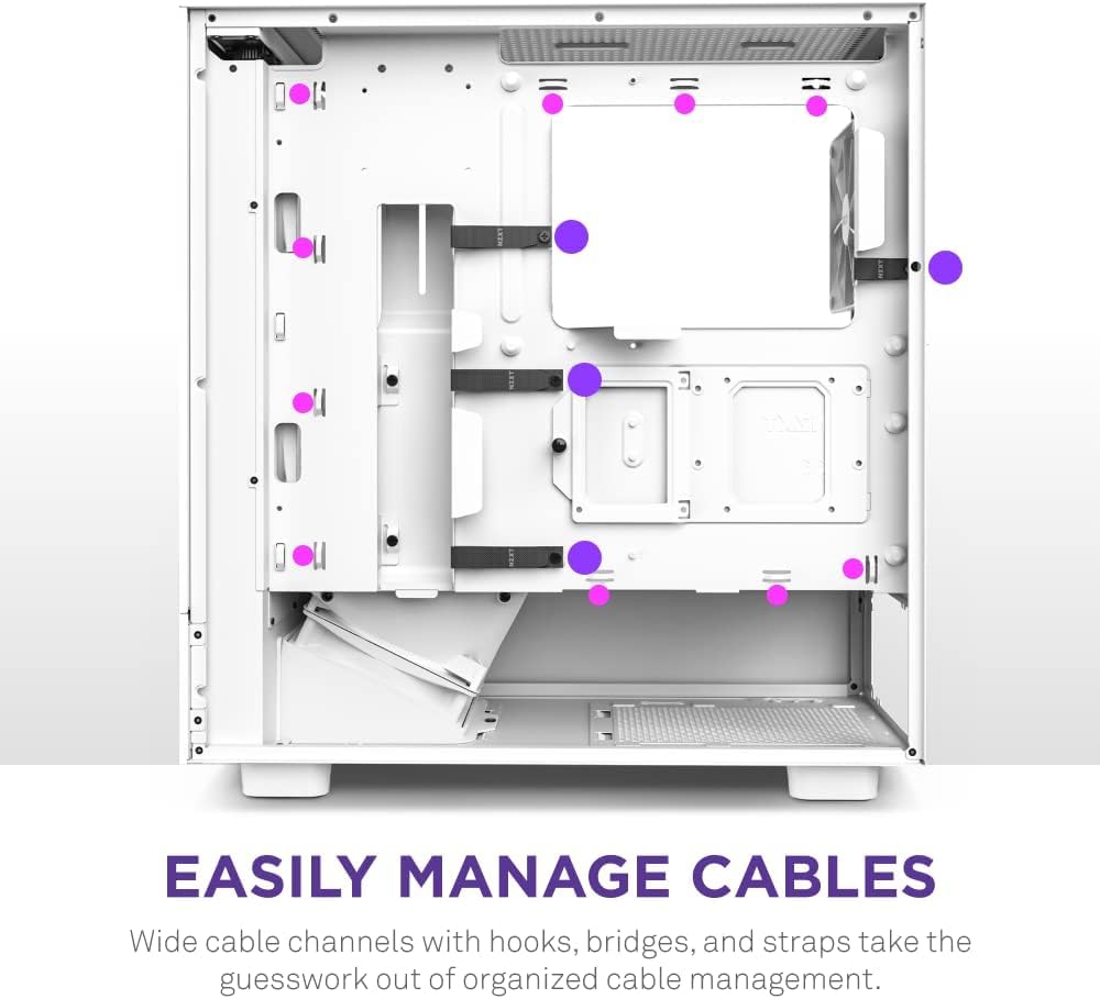 NZXT H5 Flow Compact ATX Mid-Tower PC Gaming Case - High Airflow Design with Perforated Front Panel & Tempered Glass Side Panel - Advanced Cable Management System - Includes 2 x 120mm Fans - Supports 280mm Radiator - White - Perfect for Gaming Rigs, Streaming Setups & Workstation PCs
