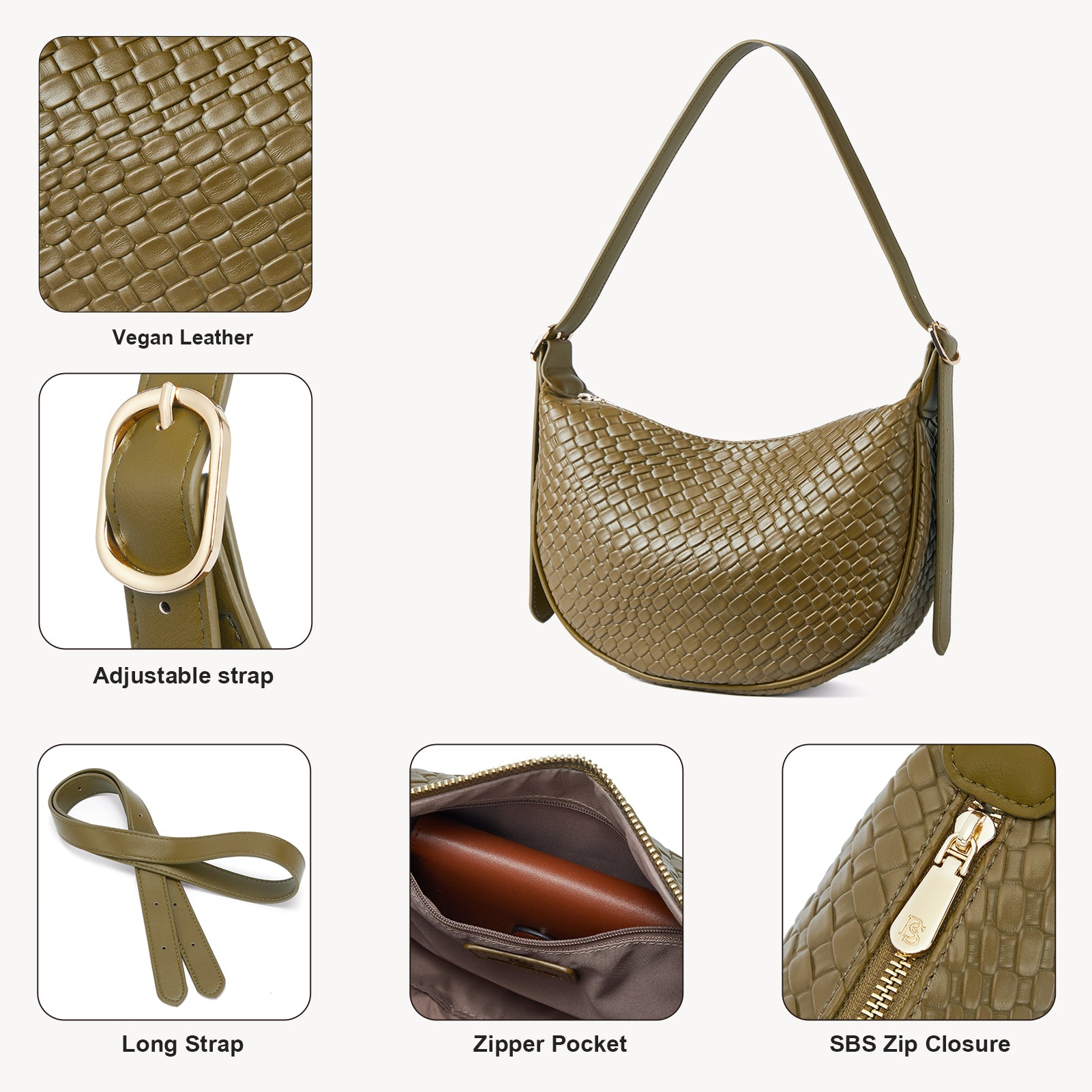 KWELI Genuine Leather Woven Half Moon Shoulder Bag for Women - Stylish Crossbody Purse for Work, Travel & Everyday Use