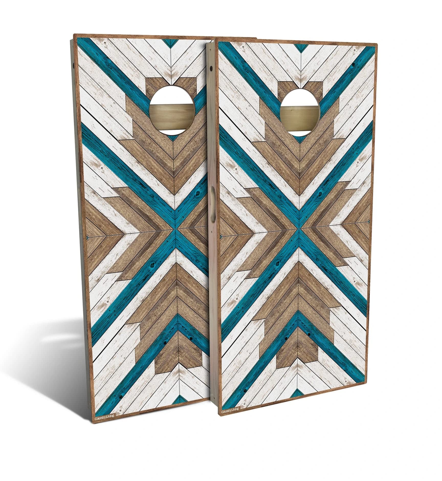 Premium White and Blue Chevron Cornhole Game Set - 2 Boards, 8 Bean Bags, Scoreboard & Carrying Case - Regulation Size for Backyard, Tailgate Parties & Outdoor Events