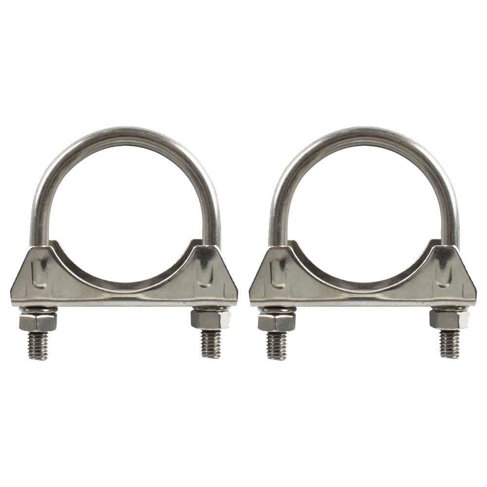 Stainless Steel Saddle U-Bolt Muffler Clamp 1.75 Inch - 2 Pack for Exhaust Pipe Repair & Automotive Maintenance - Heavy Duty Rustproof Clamps for Car, Truck, Motorcycle Exhaust Systems