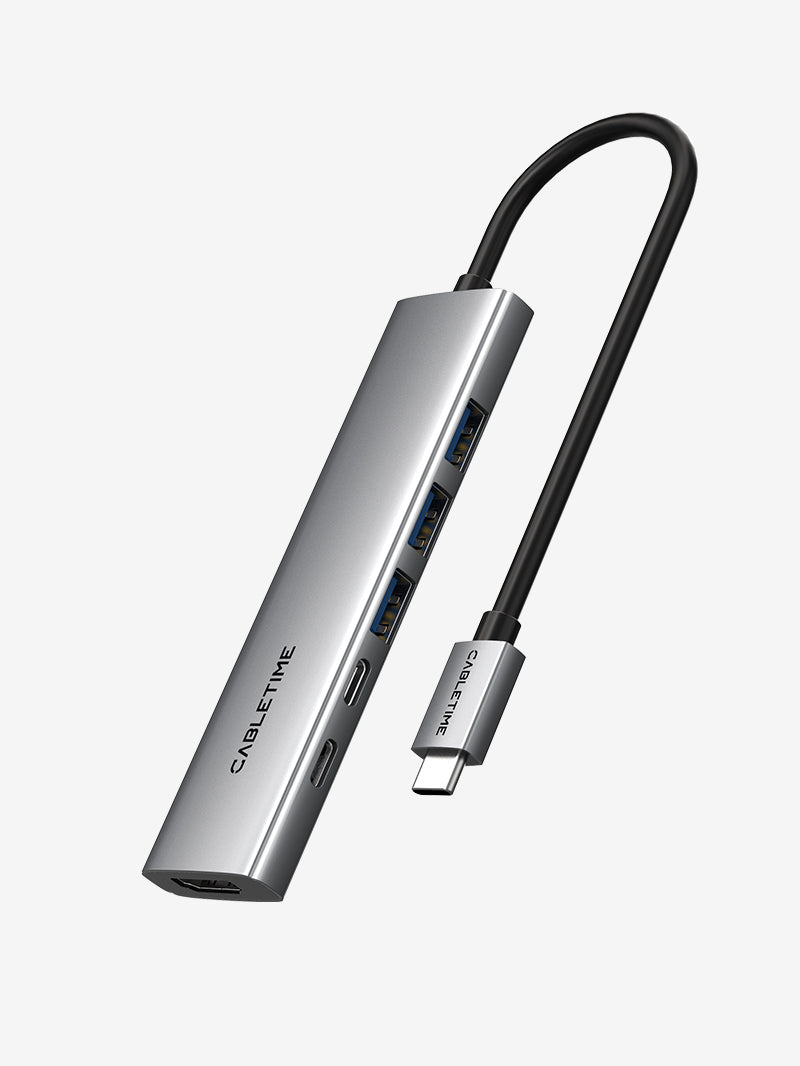 6-in-1 USB C Hub Adapter with 4K HDMI, 100W PD Charging, USB 3.0 Ports for MacBook Pro/Air - Perfect for Work, Travel & Home Office Connectivity