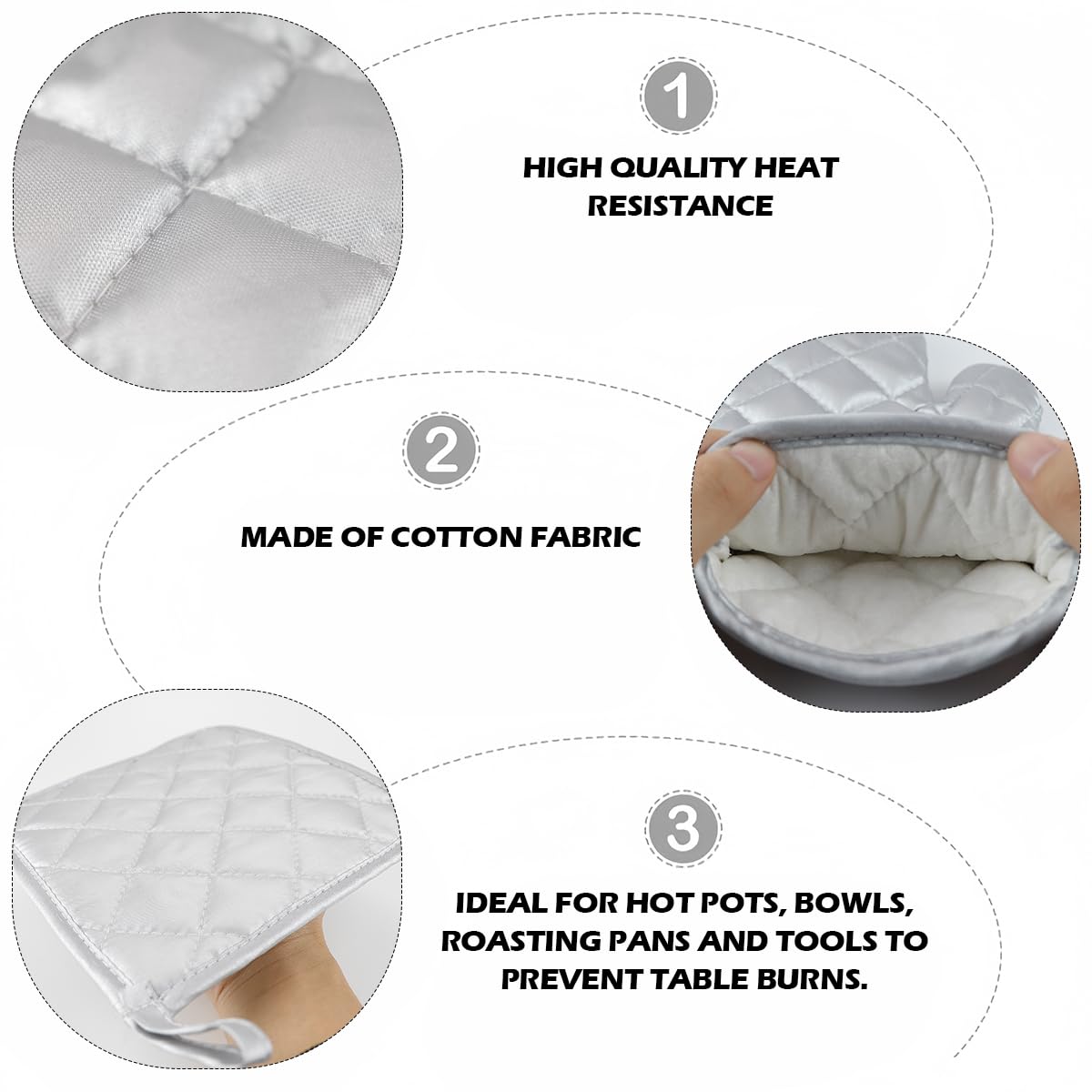 4Pcs Heat Resistant Oven Mitts & Pot Holders Set - Cotton Kitchen Gloves for Baking, Cooking, BBQ & Microwave Use - Silver Adult Size for Safe Food Handling & Hot Dish Protection
