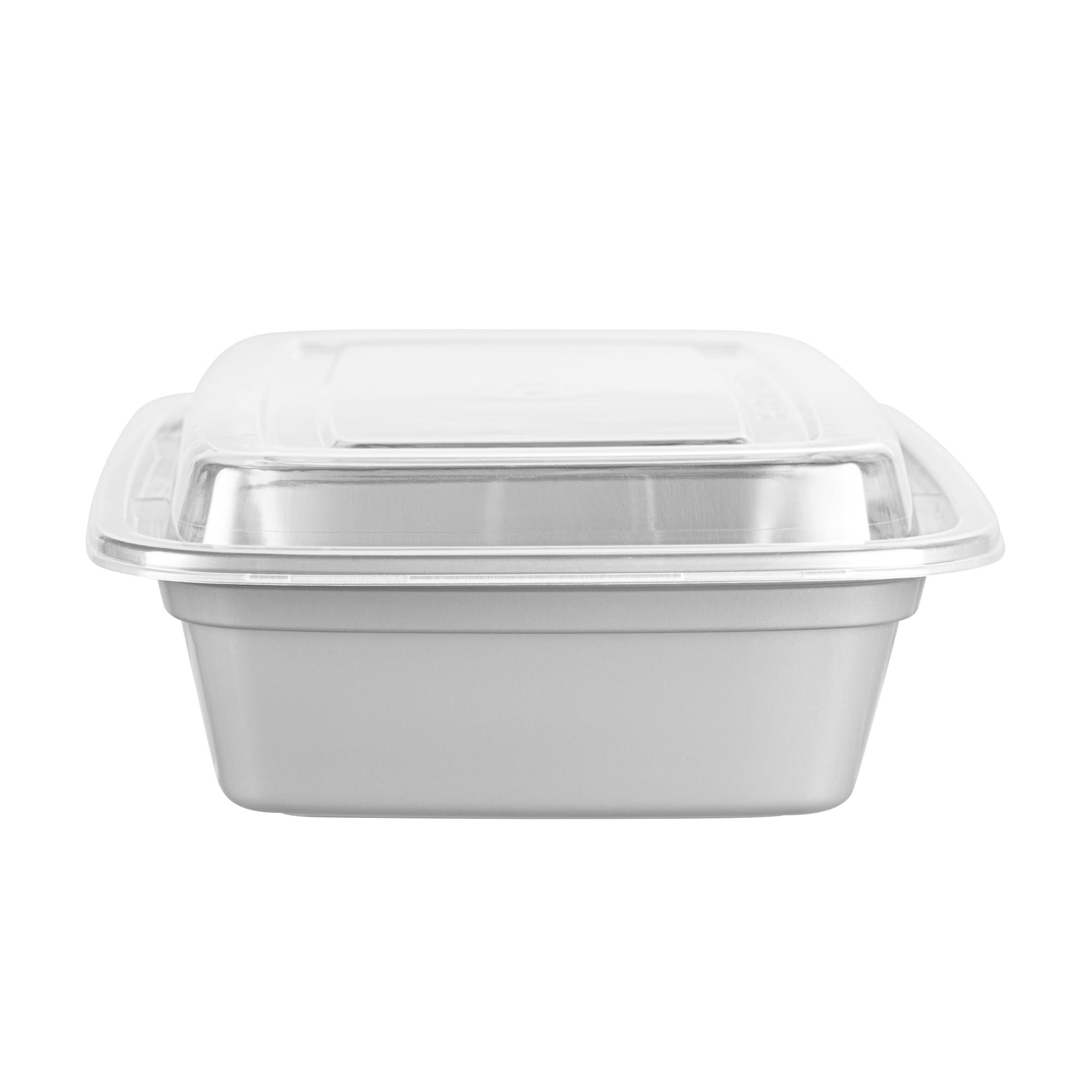 24 oz Rectangle Silver Plastic To-Go Food Containers with Clear Lids - Microwave Safe (8