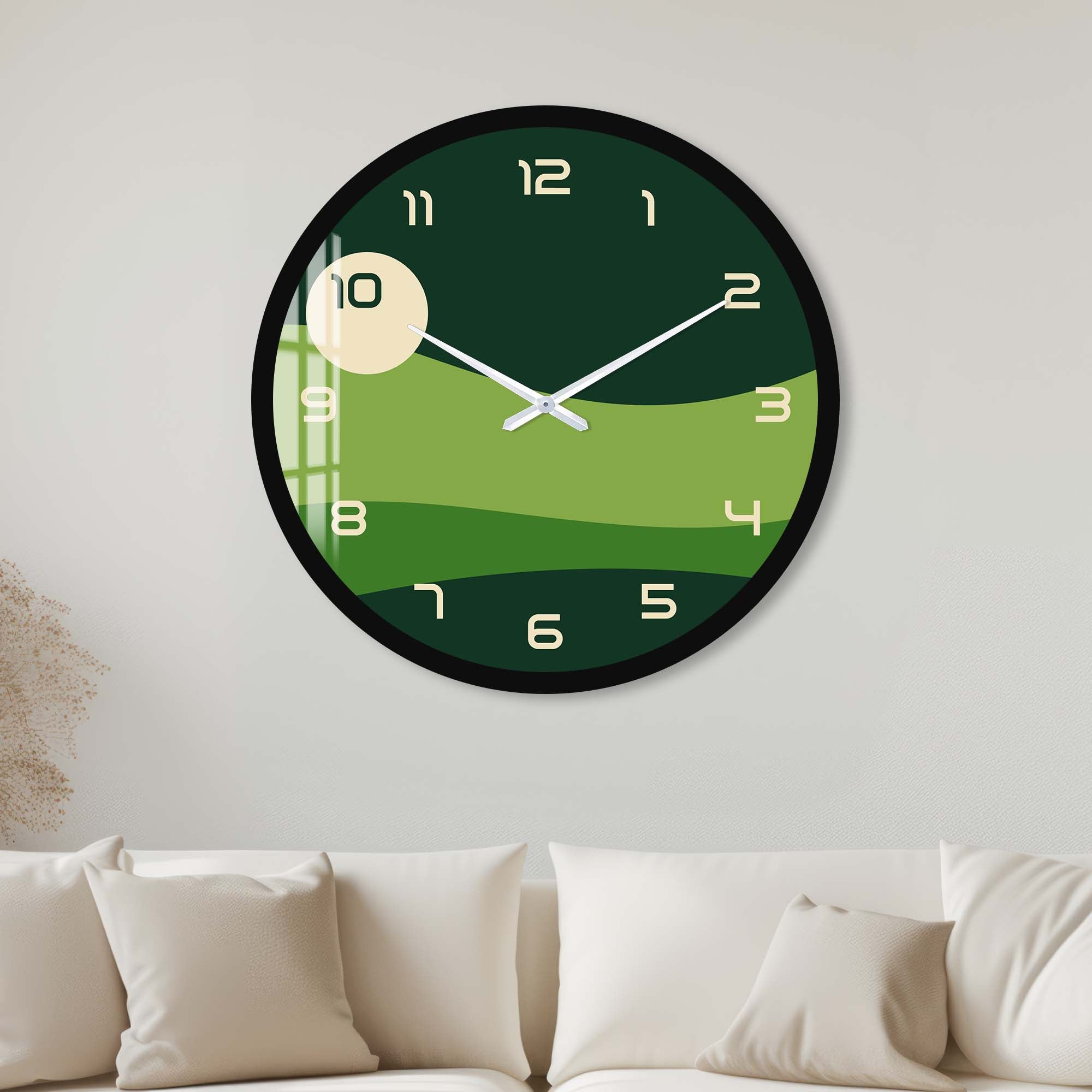 Stylish Green Layers Glass Wall Clock - Modern Home & Office Decor - Perfect for Living Room, Bedroom, Kitchen