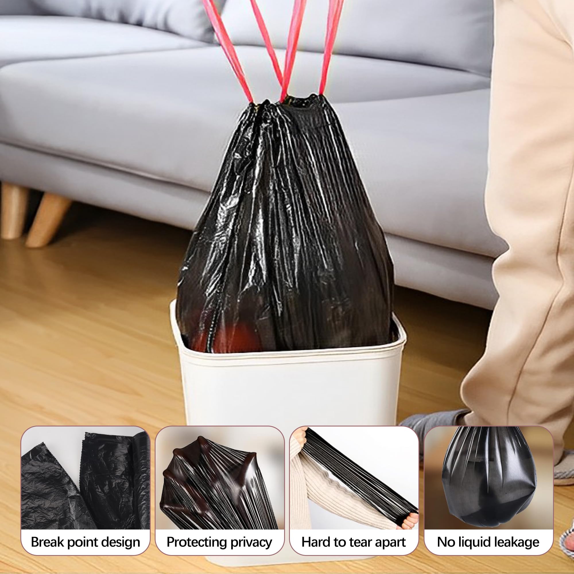 8 Gallon Trash Bags 120 Count - Heavy Duty Drawstring Garbage Bags for Kitchen, Office & Home - 22.06