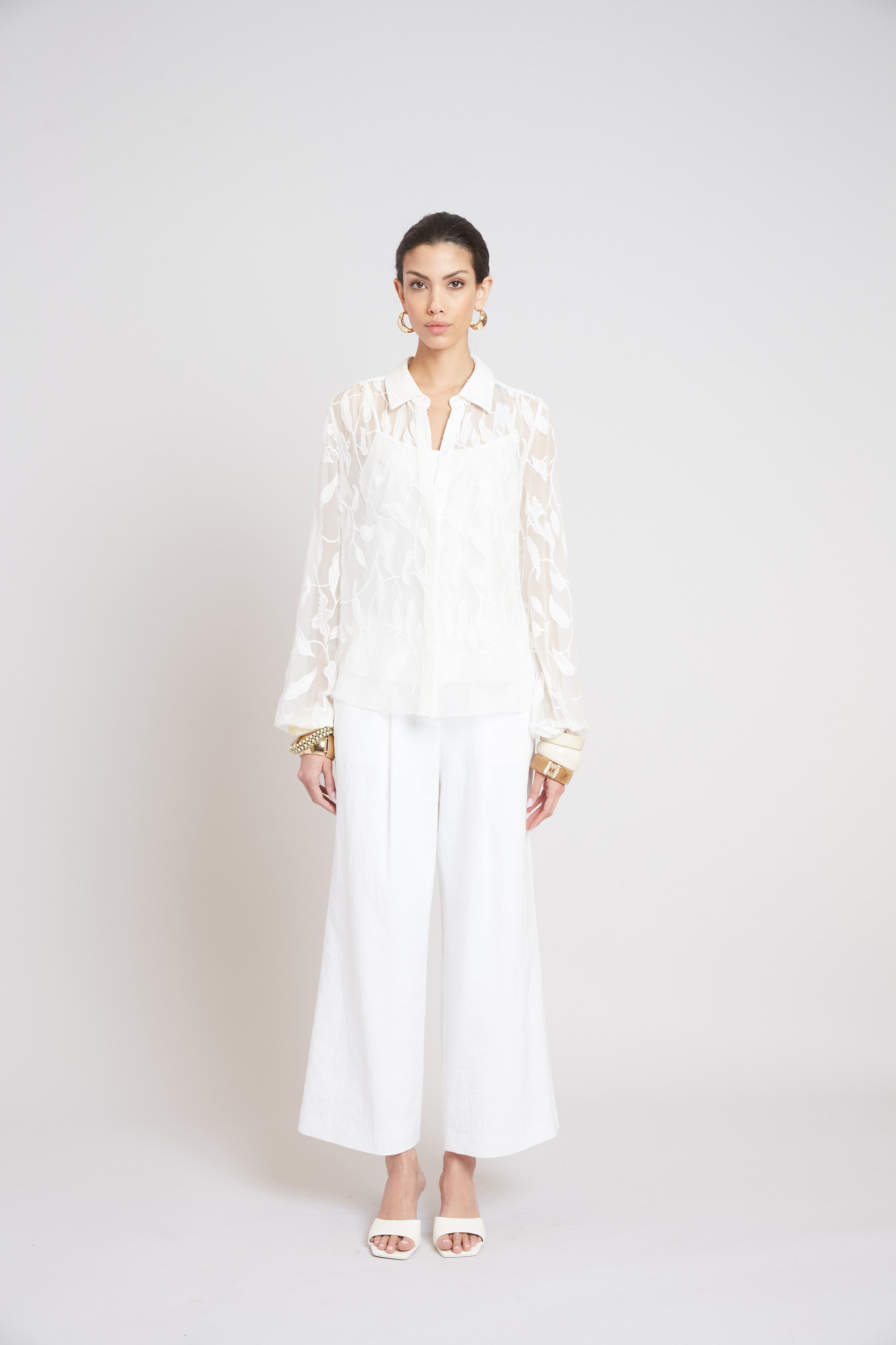 Embroidered Chiffon Blouse for Women - Elegant Floral Design, Lightweight & Breathable - Perfect for Office Wear, Date Night & Summer Outfits
