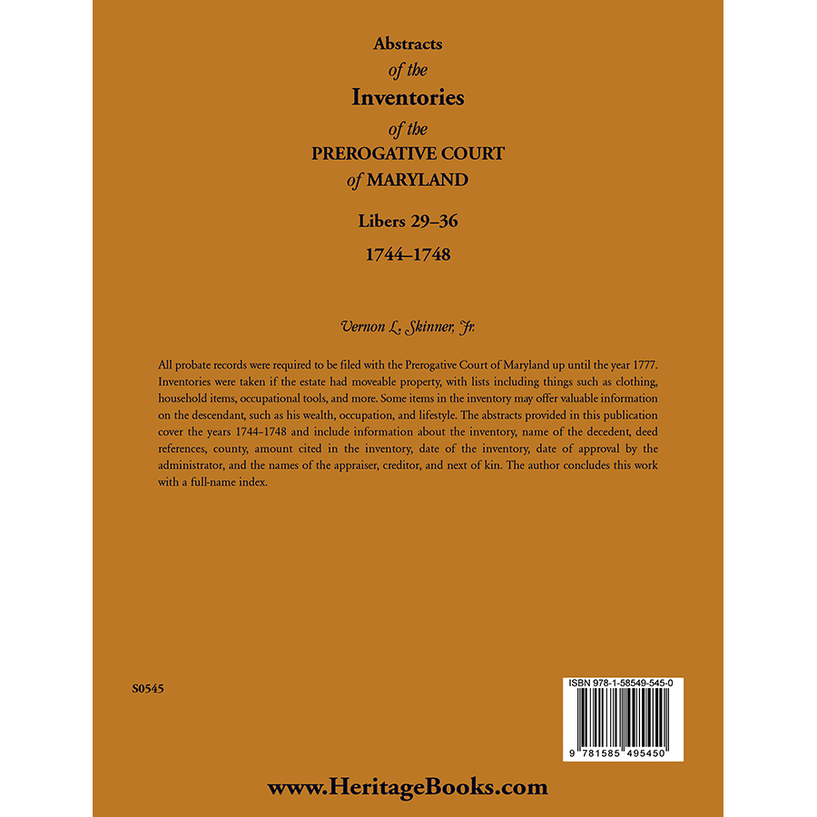 Genealogy Research: Abstracts of Maryland Prerogative Court Inventories 1744-1748 (Libers 29-36) - Perfect for Historical Research & Family Tree Documentation