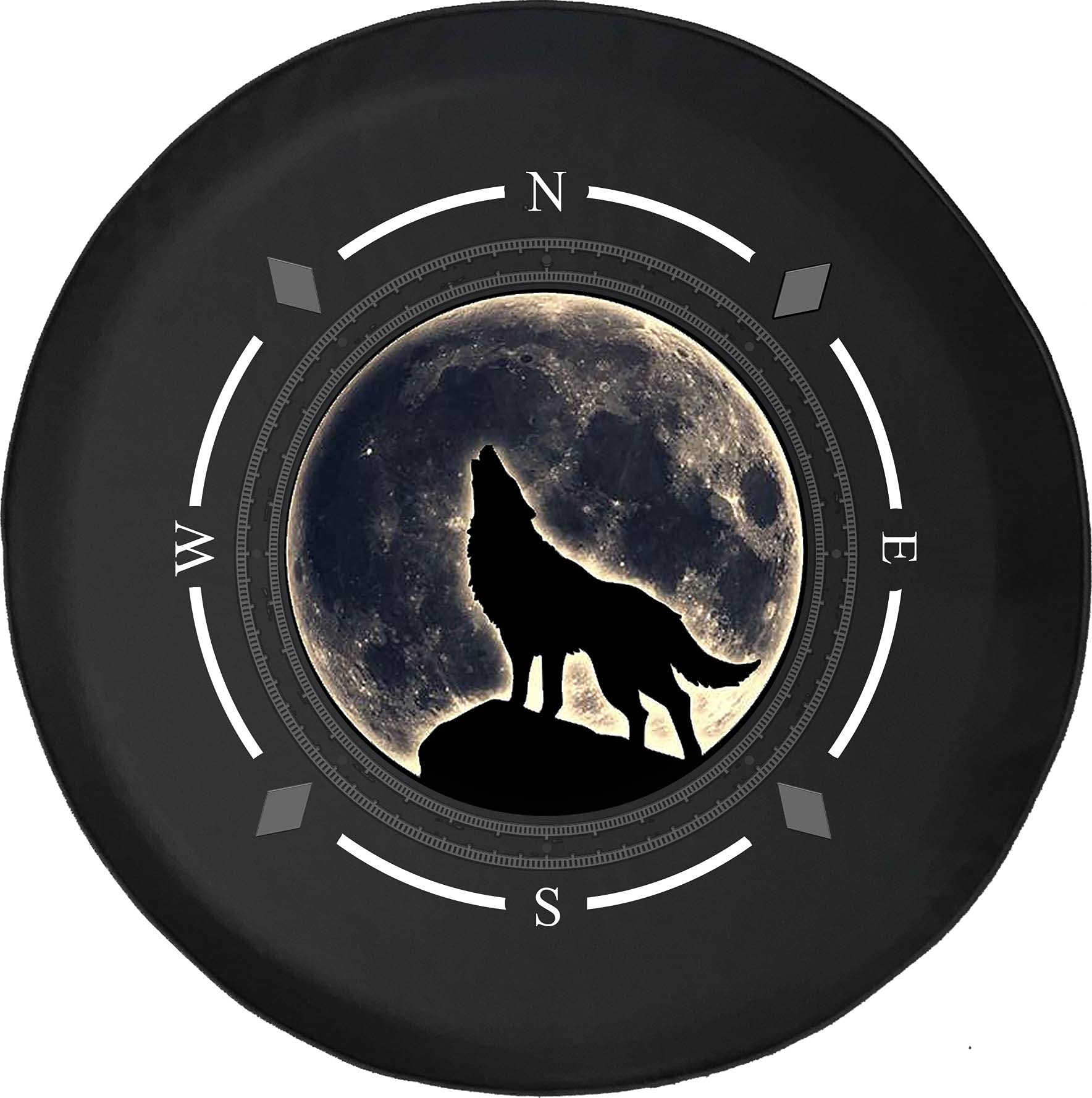 Premium American Unlimited Spare Tire Cover with Compass & Howling Wolf Design - Universal Fit for SUV, Trailer, RV & Most Vehicles | Durable Wheel Protection for Off-Road Adventures & Camping Trips