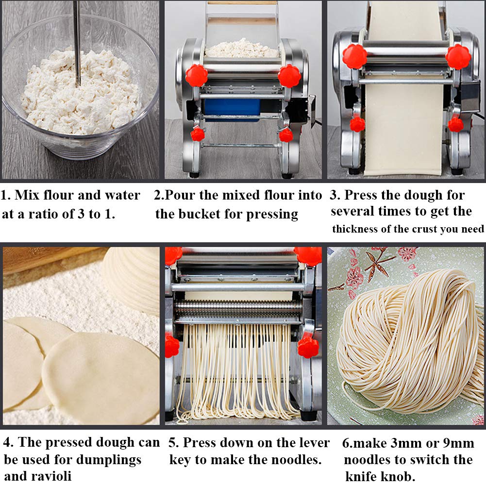 550W Commercial Electric Pasta Maker Machine - Heavy Duty Stainless Steel Noodle Maker with 3mm & 9mm Blades, Adjustable 0.3-5mm Thickness, Dough Press & Cut Function, 110V for Home Kitchen & Restaurant Use - Perfect for Making Fresh Pasta, Lasagna, Fettuccine & Ravioli Dough