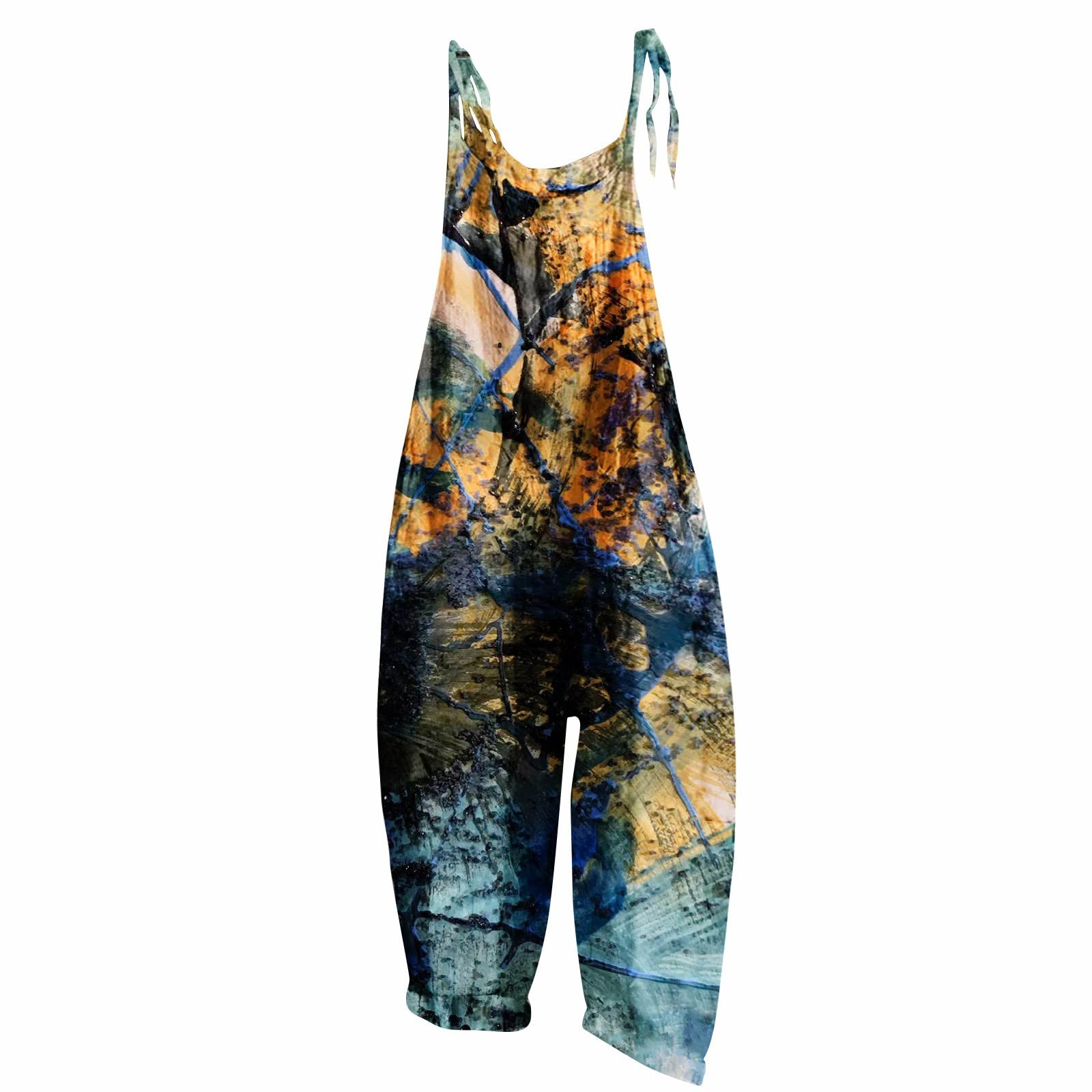 Women's Fashion Overalls - Summer Sweet Loose Casual Print Retro Strappy Jumpsuit | 2023 Trendy Romper for Casual Outings, Beach Wear & Street Style