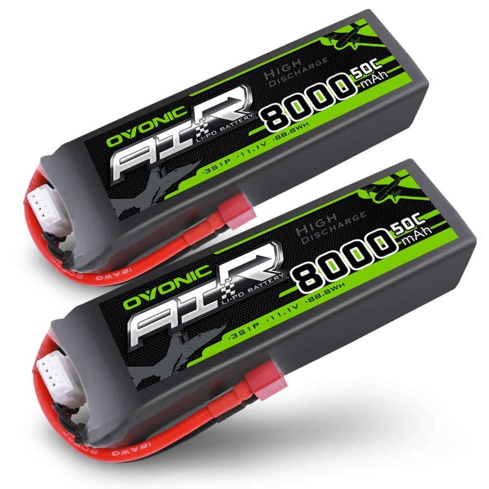 Ovonic 3S Lipo Battery 8000mAh 50C 11.1V with Deans Plug - 2 Pack for 1/10 & 1/8 RC Cars, Monster Trucks, Buggies - High Performance Power for Off-Road Racing and RC Hobby Enthusiasts