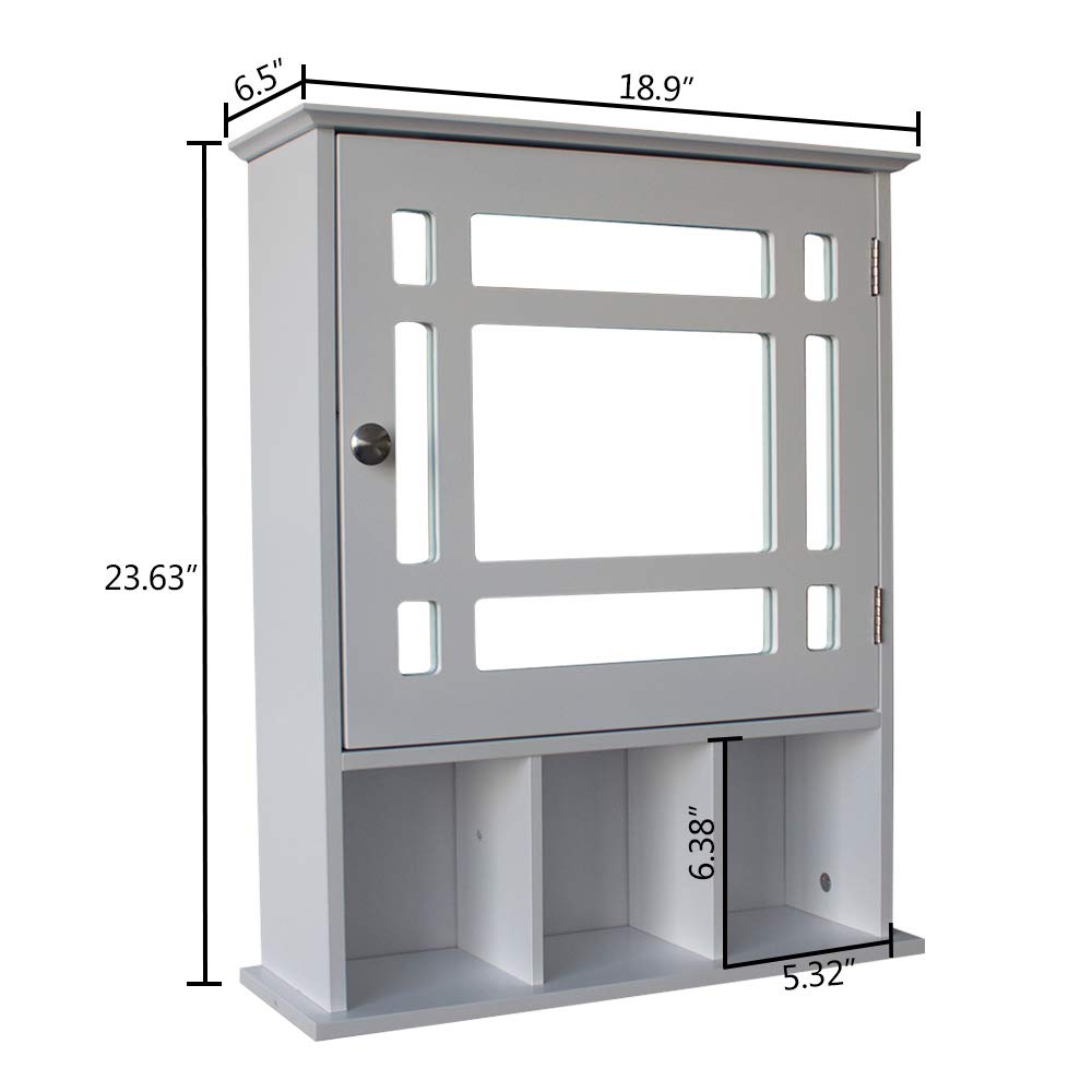 White Aelph Single Door 3-Compartment Bathroom Storage Cabinet with Mirror - Space-Saving Organizer for Bathroom, Bedroom, or Entryway