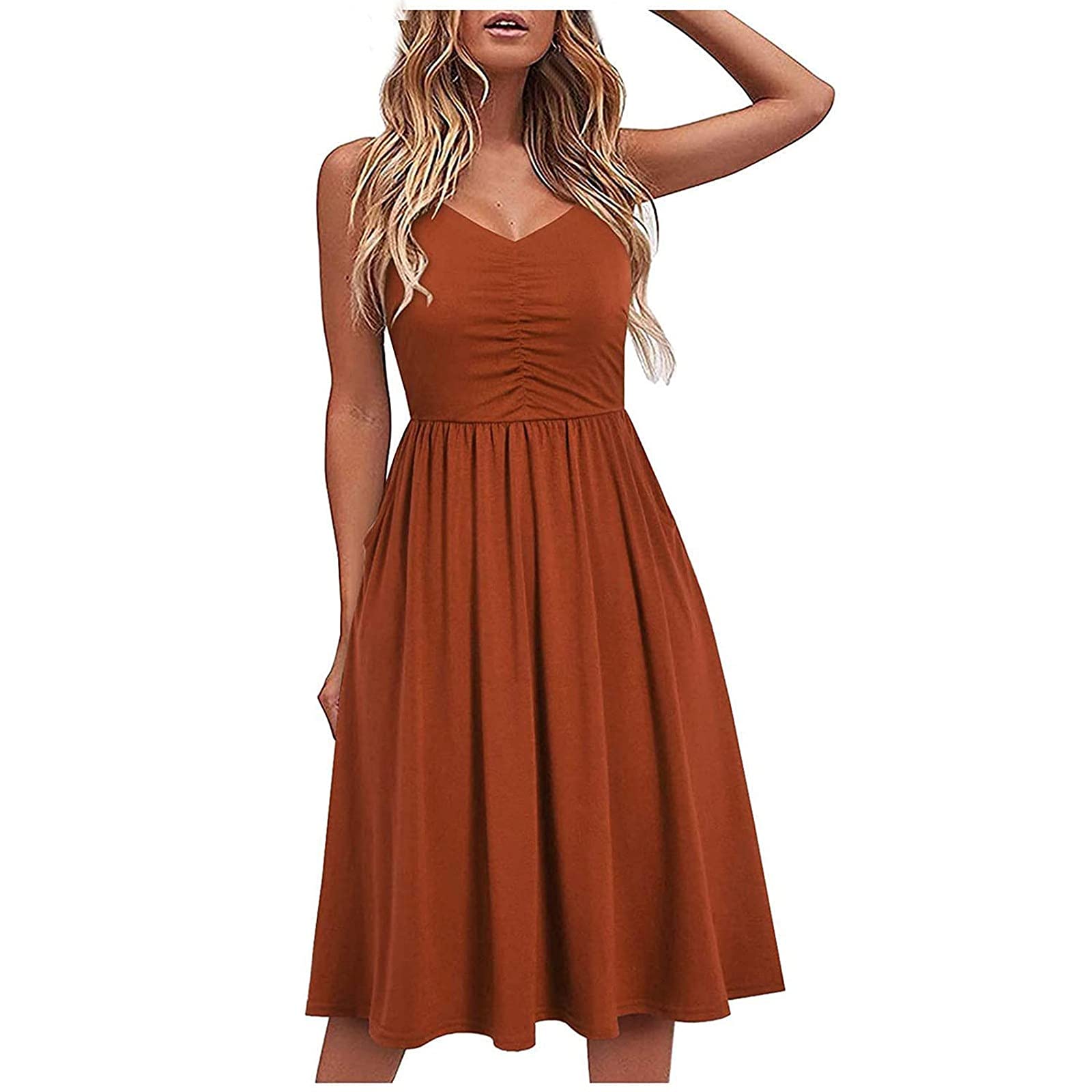 ONHUON Women's V-Neck Swing Dress - Casual Boho Sleeveless Mini Sundress for Summer, Beach & Party | Flowy Vacation Dress for Outdoors, Date Night & Tropical Getaways