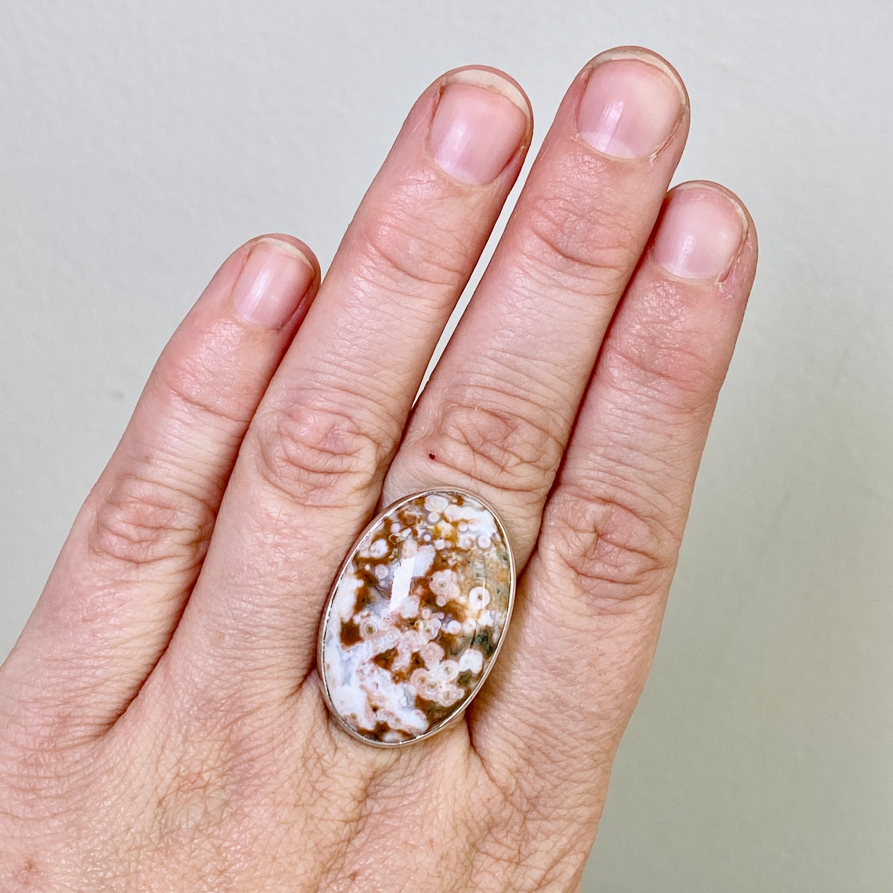 Ocean Jasper Oval Cabochon Ring - Size 7.5 - Natural Stone Jewelry - Handmade Silver Ring - Perfect for Boho Style & Spiritual Healing - PRGJ848