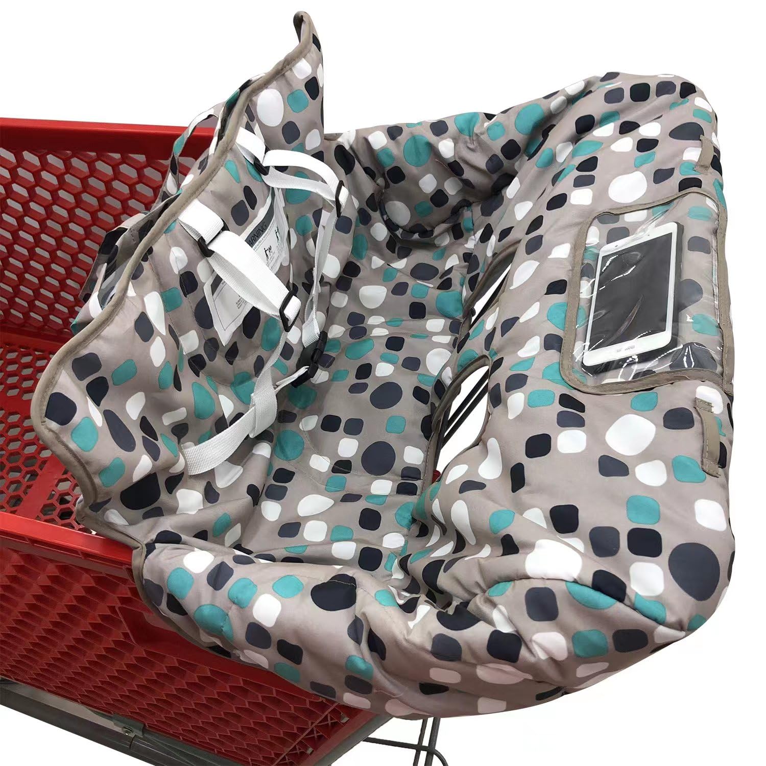 PandaEar 2-in-1 Baby Shopping Cart Cover & Highchair Cover for Infants & Toddlers - Soft Gray Polka Dot Pattern - Safe & Hygienic for Grocery Stores & Restaurants
