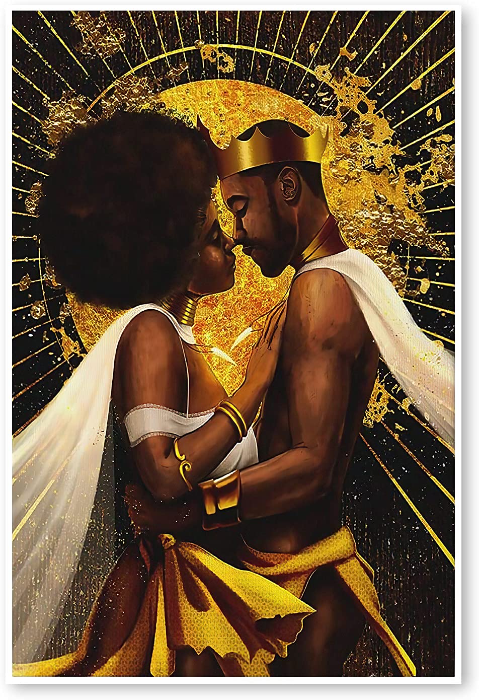 WOJUHAO African King and Queen Canvas Print Wall Art - Modern Black Art Painting for Bedroom, Bathroom Decor - Unframed 20x30 Inches (50x75cm) - Perfect for Home, Office & Gift Giving