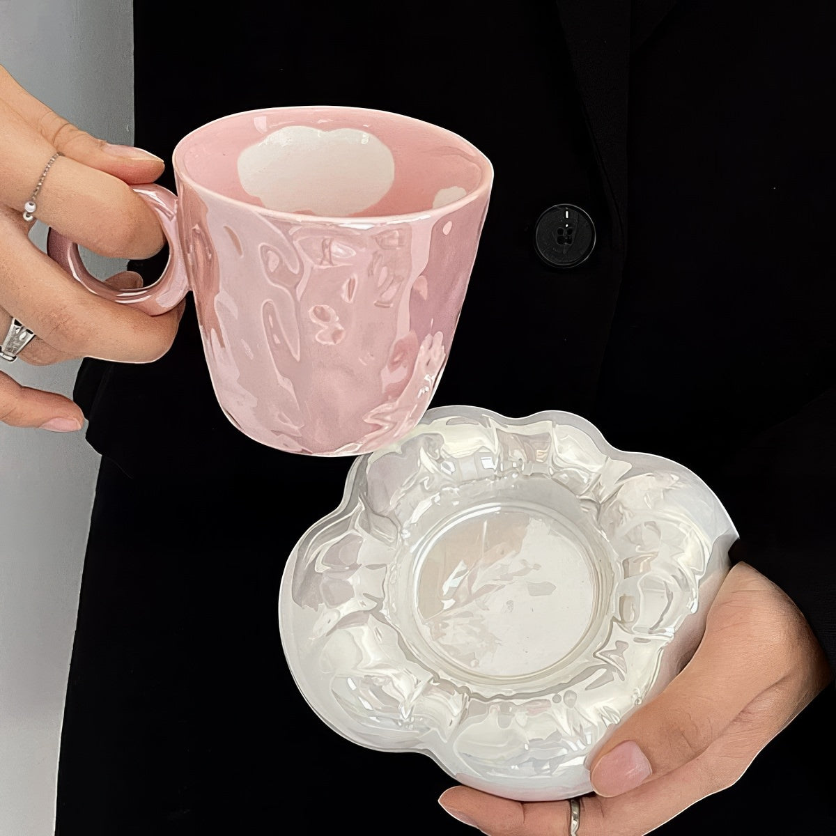 Pink Cloud Ceramic Coffee Cup Set - 4 Piece Porcelain Mugs with Handle, Perfect for Home, Office & Gifts - Ideal for Morning Coffee, Tea & Hot Beverages