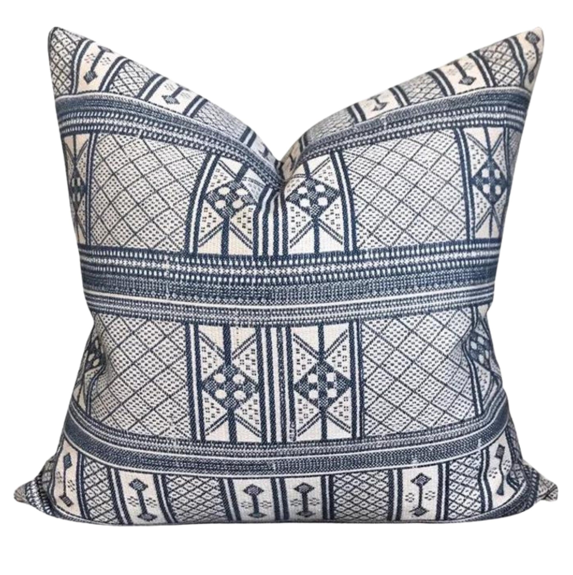 Designer Peter Dunham Indoor/Outdoor Woven Masai Throw Pillow in Indigo Blue - Perfect for Sofa, Bed & Patio Decor